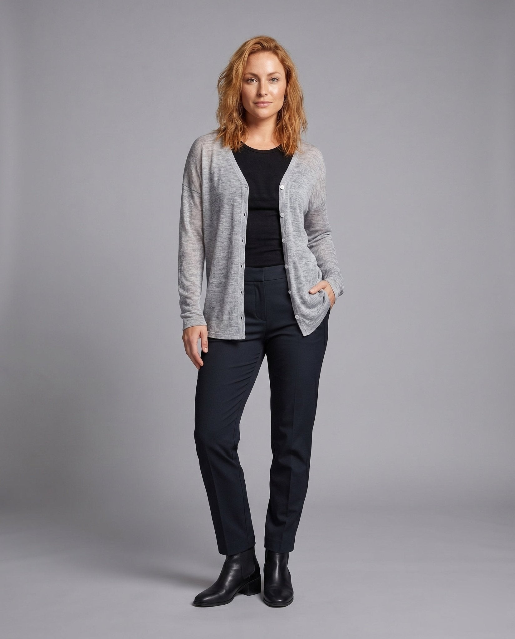 Women's casual cardigan with button details and asymmetrical cut - Chichicherry
