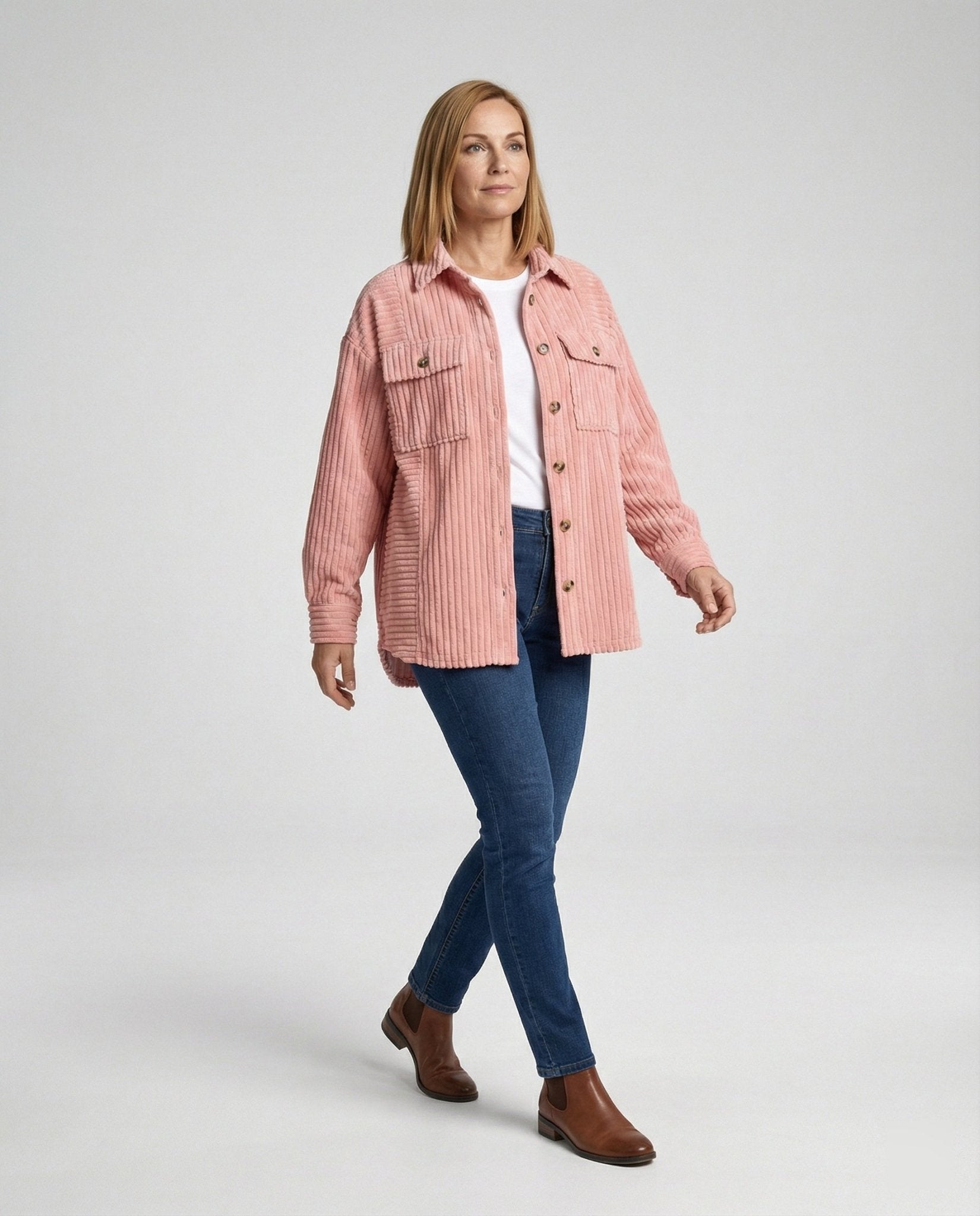 Women's Casual Cord Jacket with Pockets - Chichicherry