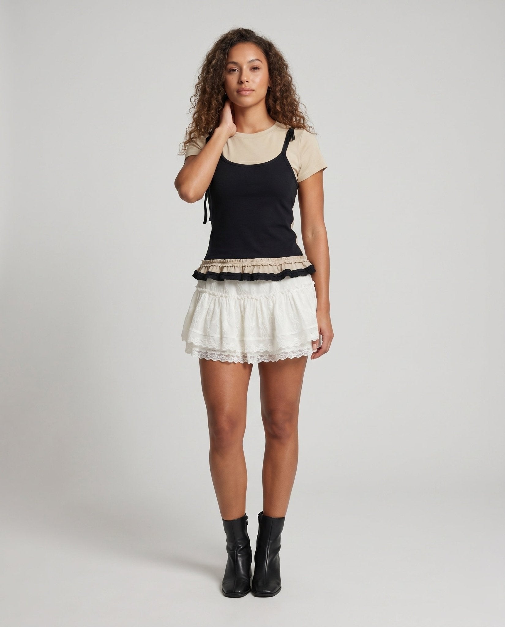 Women’s casual dress with layered look and ruffle details - Chichicherry
