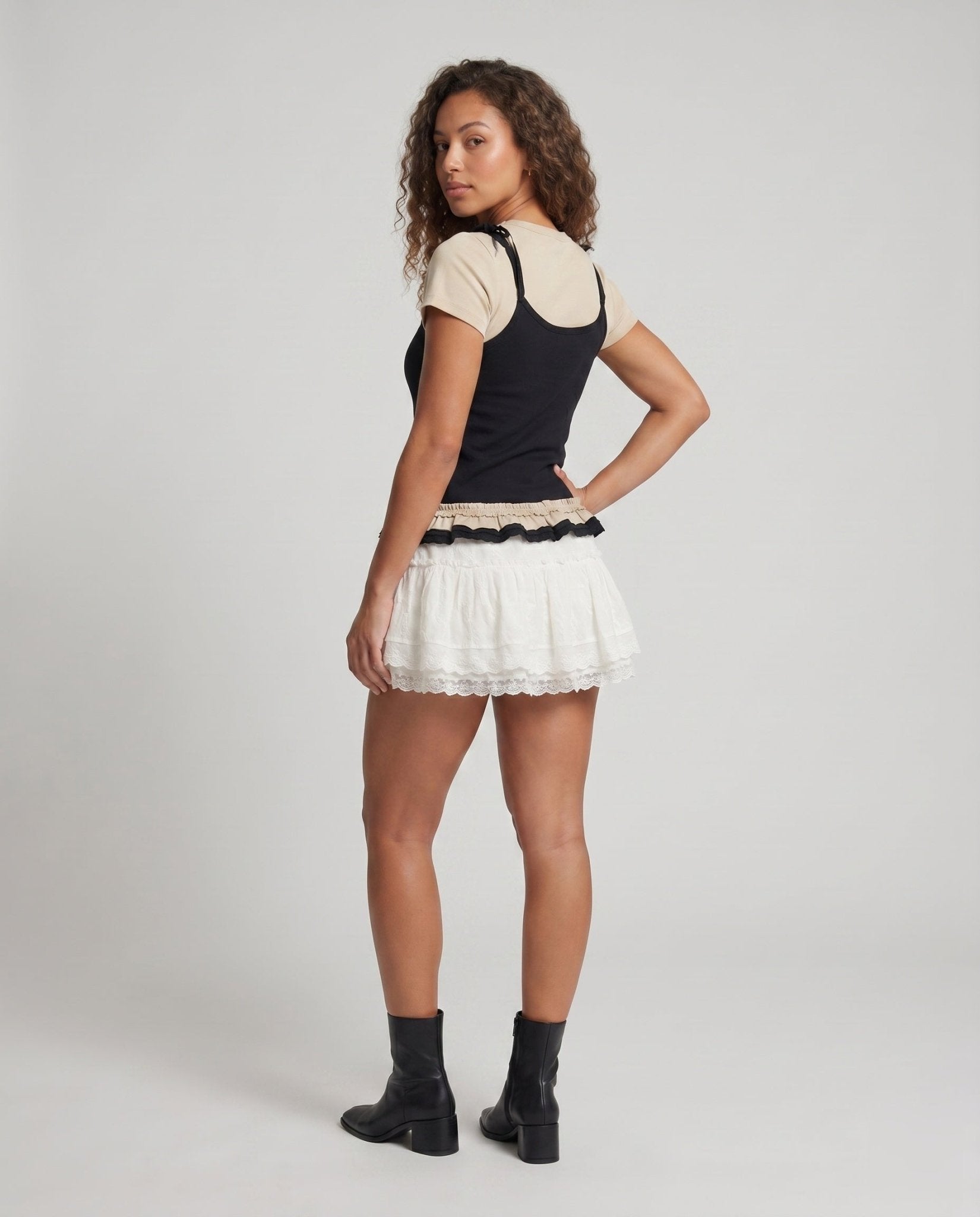 Women’s casual dress with layered look and ruffle details - Chichicherry