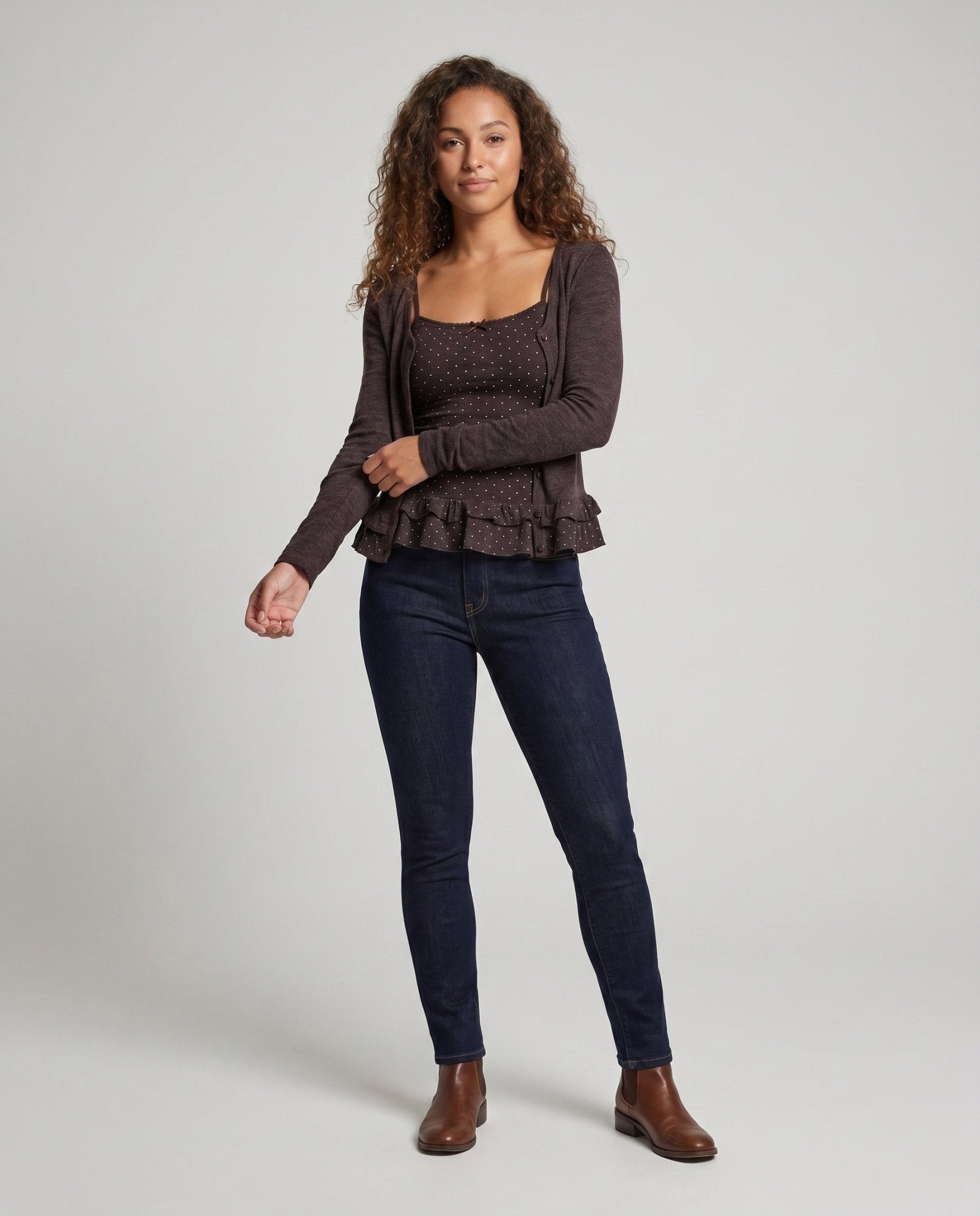 Women’s Casual Funky Top with Ruffled Hem and Overlapping Choker by - Chichicherry