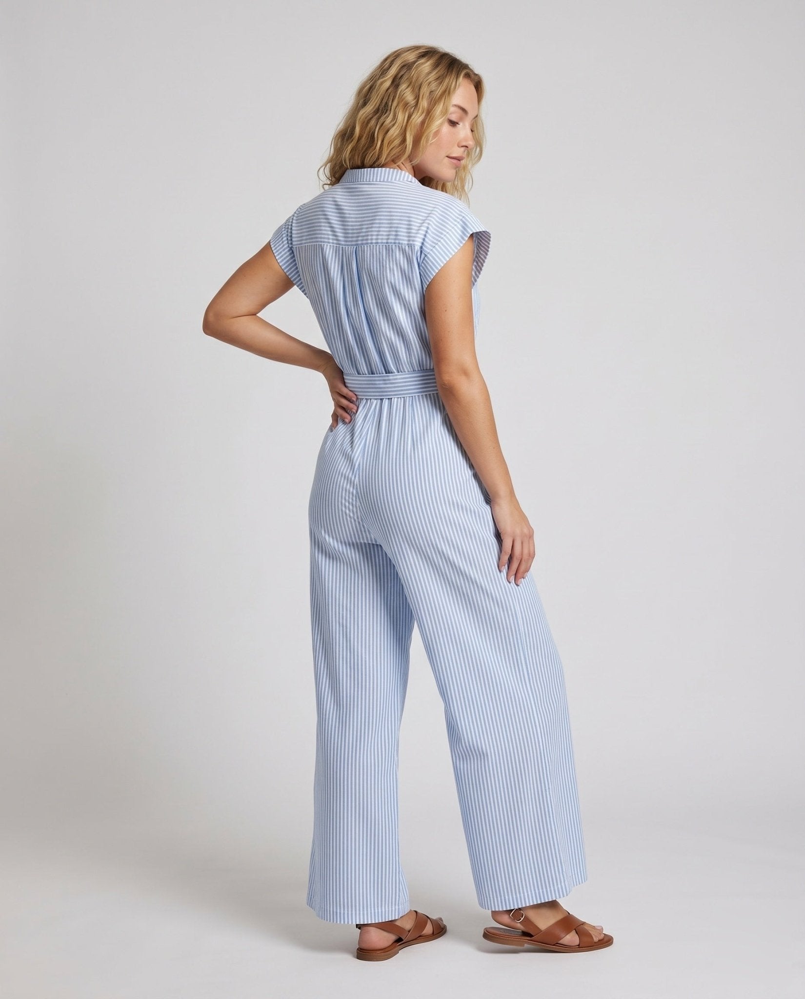 Women's casual jumpsuit with stylish belt design and pockets - Chichicherry