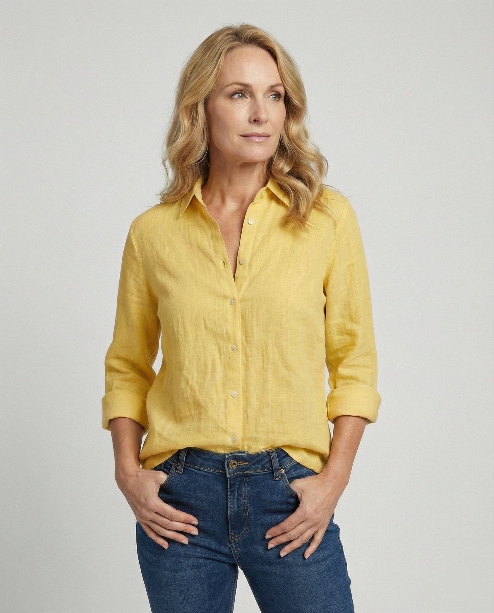 Women's Casual Linen Blouse with Button Placket - Chichicherry