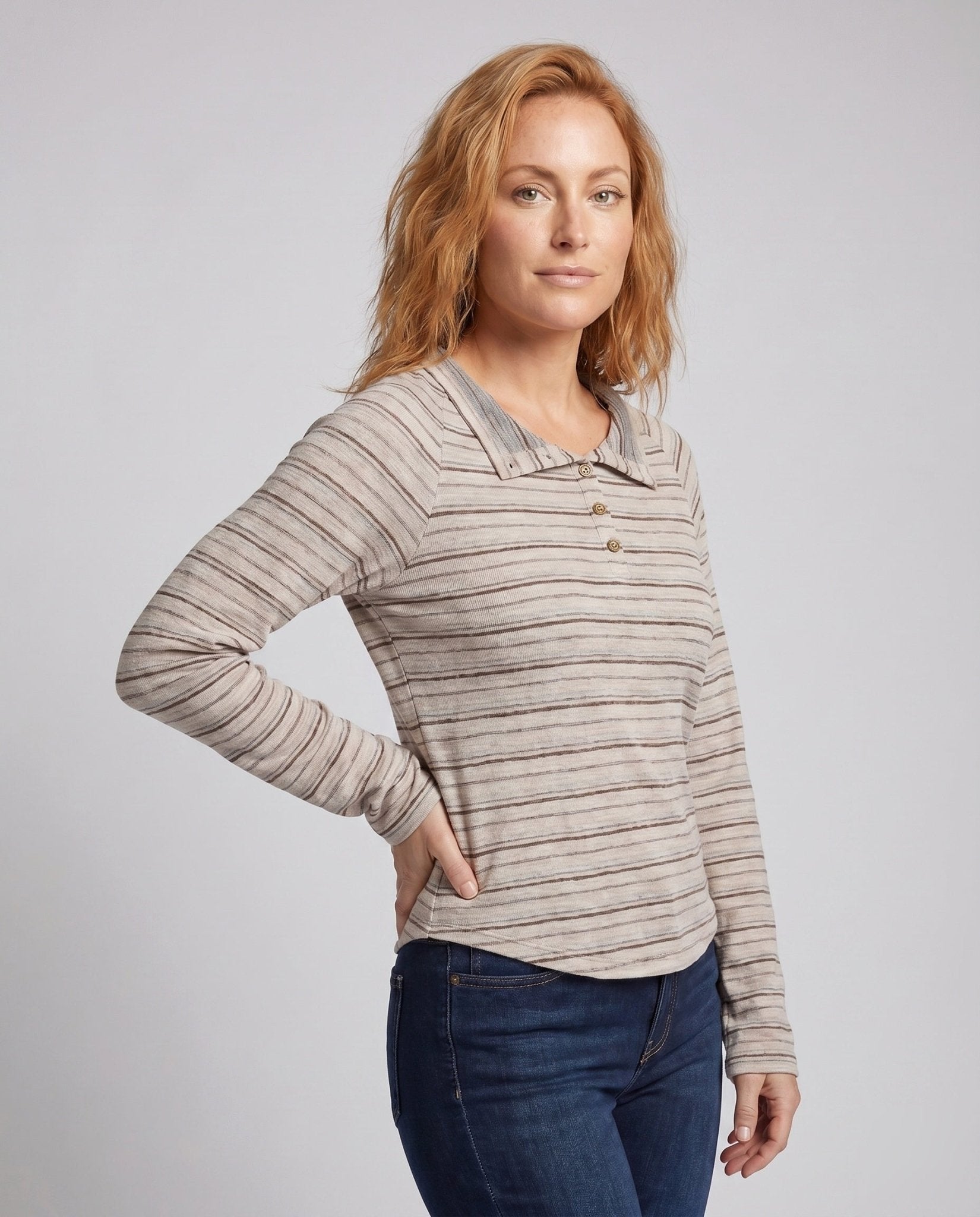 Women's Casual Long Sleeve Blouse with Collar - Chichicherry