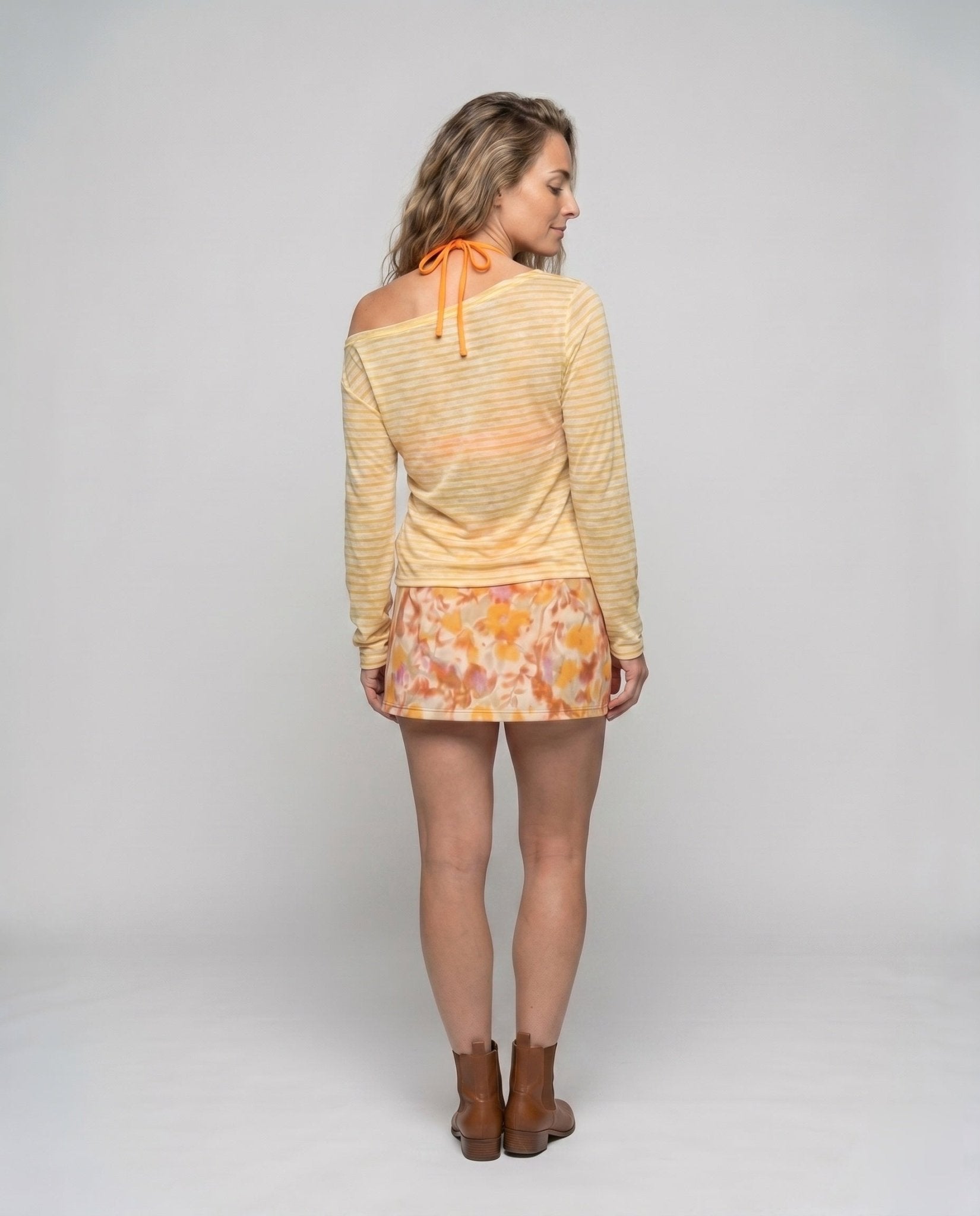 Women's casual long-sleeve shirt with asymmetric cut and fashionable stripes - Chichicherry
