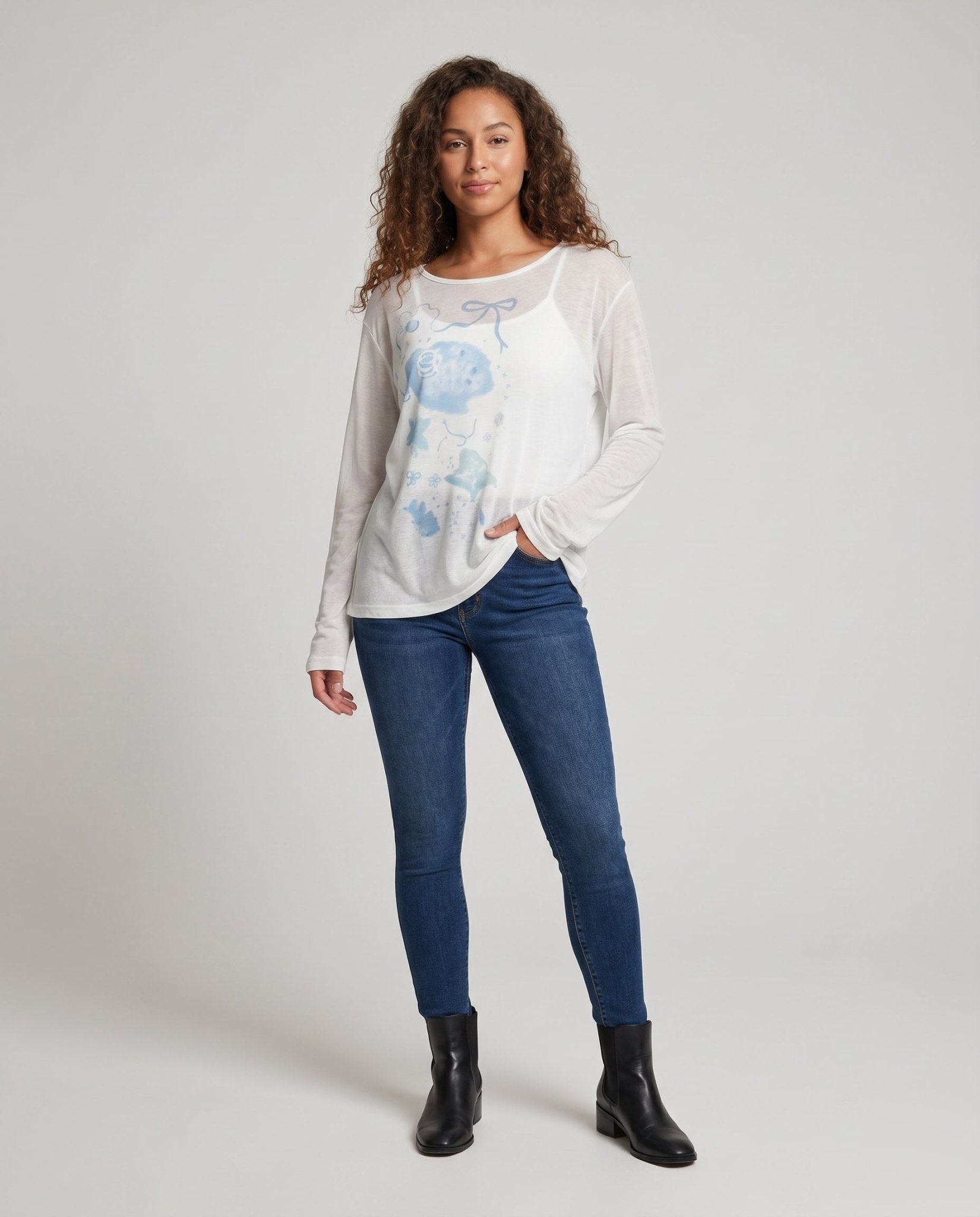 Women's casual long sleeve shirt with creative graphic print - Chichicherry