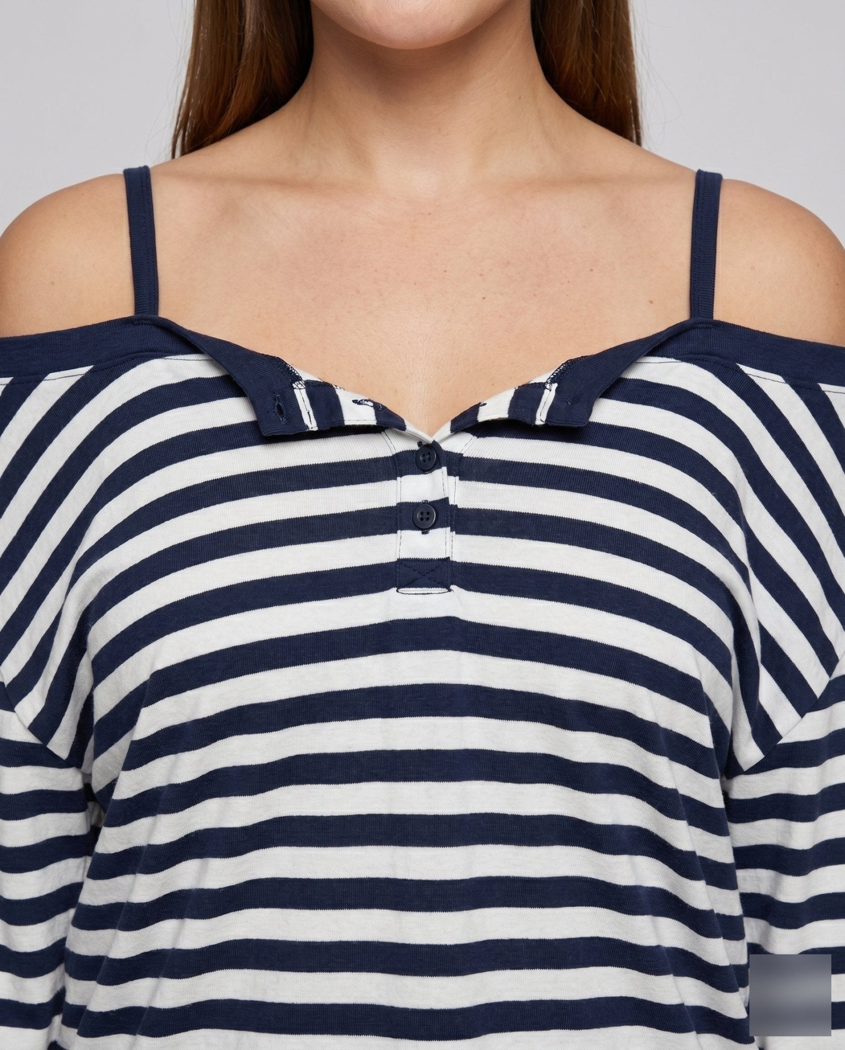 Women's Casual Off-Shoulder Long Sleeve Shirt with Stripes - Chichicherry