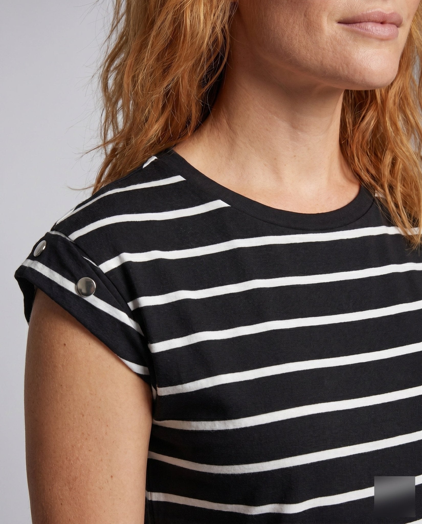 Women's casual striped top with decorative button details - Chichicherry