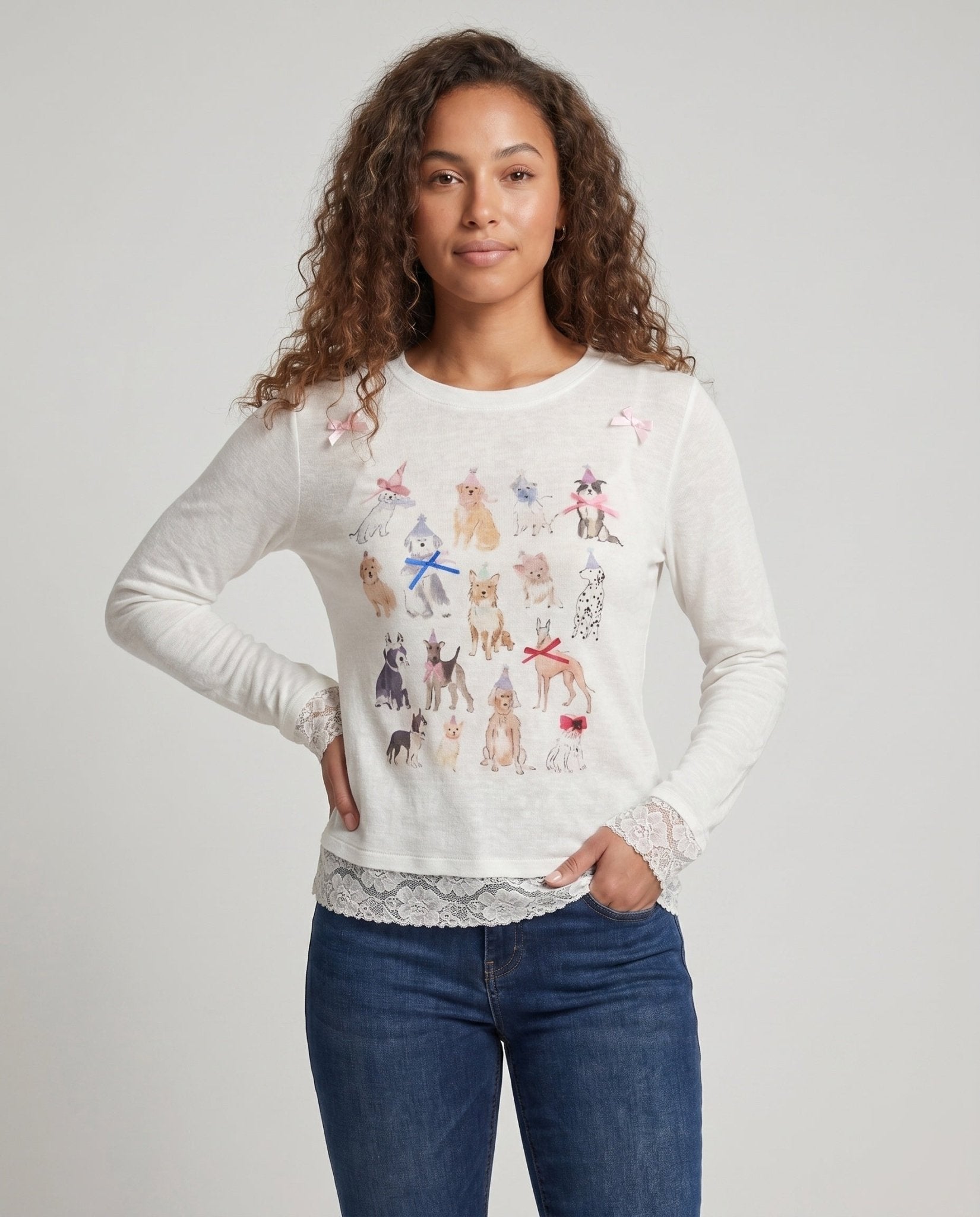 Women's casual sweatshirt with playful animal motif and ruffle details - Chichicherry