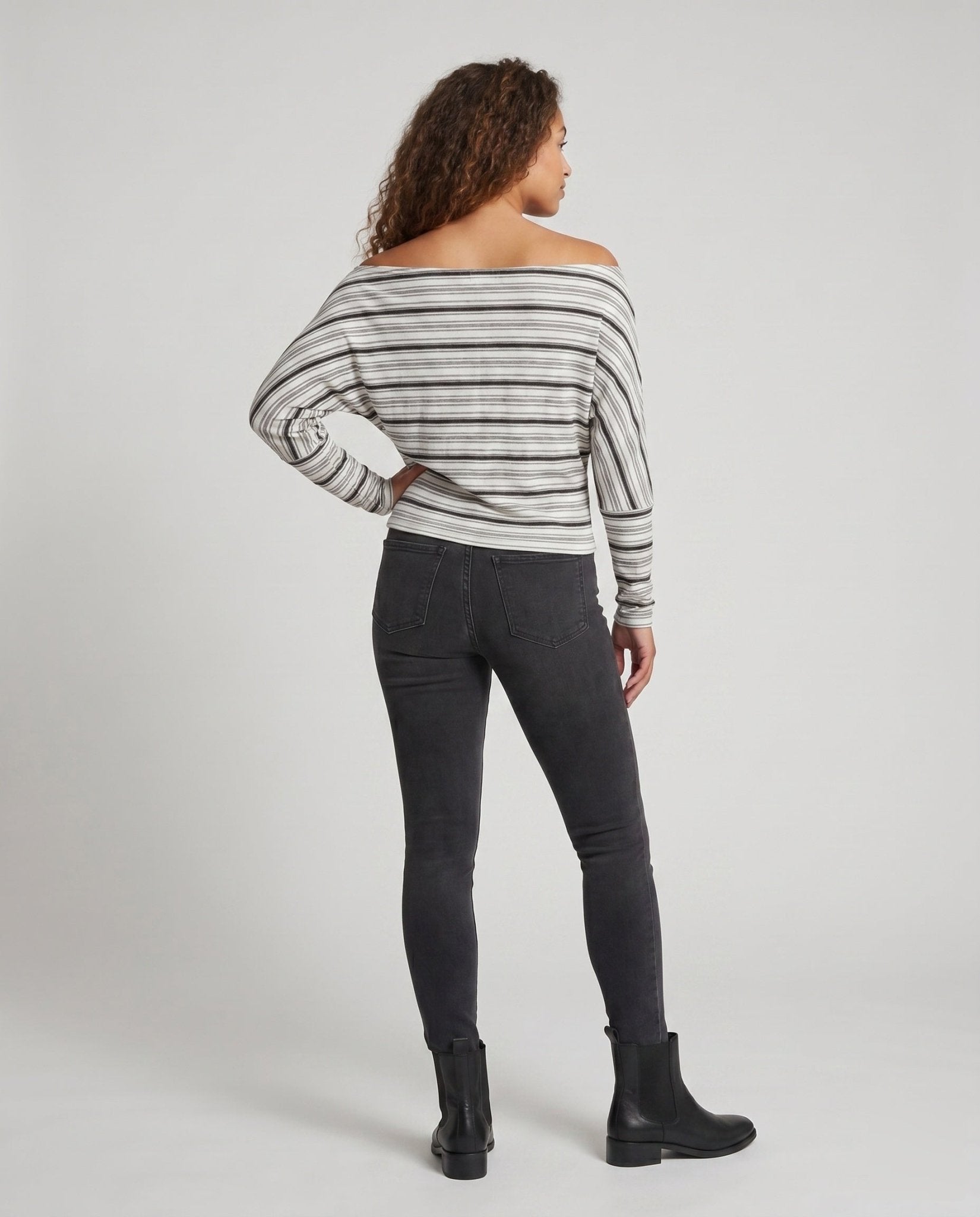 Women's casual top with asymmetrical cut and trendy stripes - Chichicherry