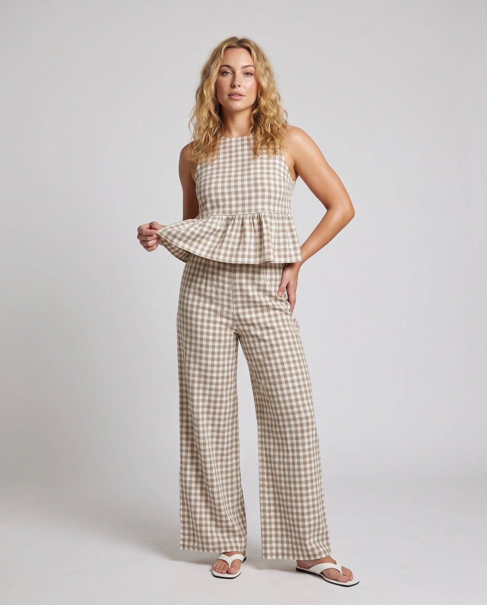 Women's casual two-piece set with voluminous top and wide-cut pants - Chichicherry