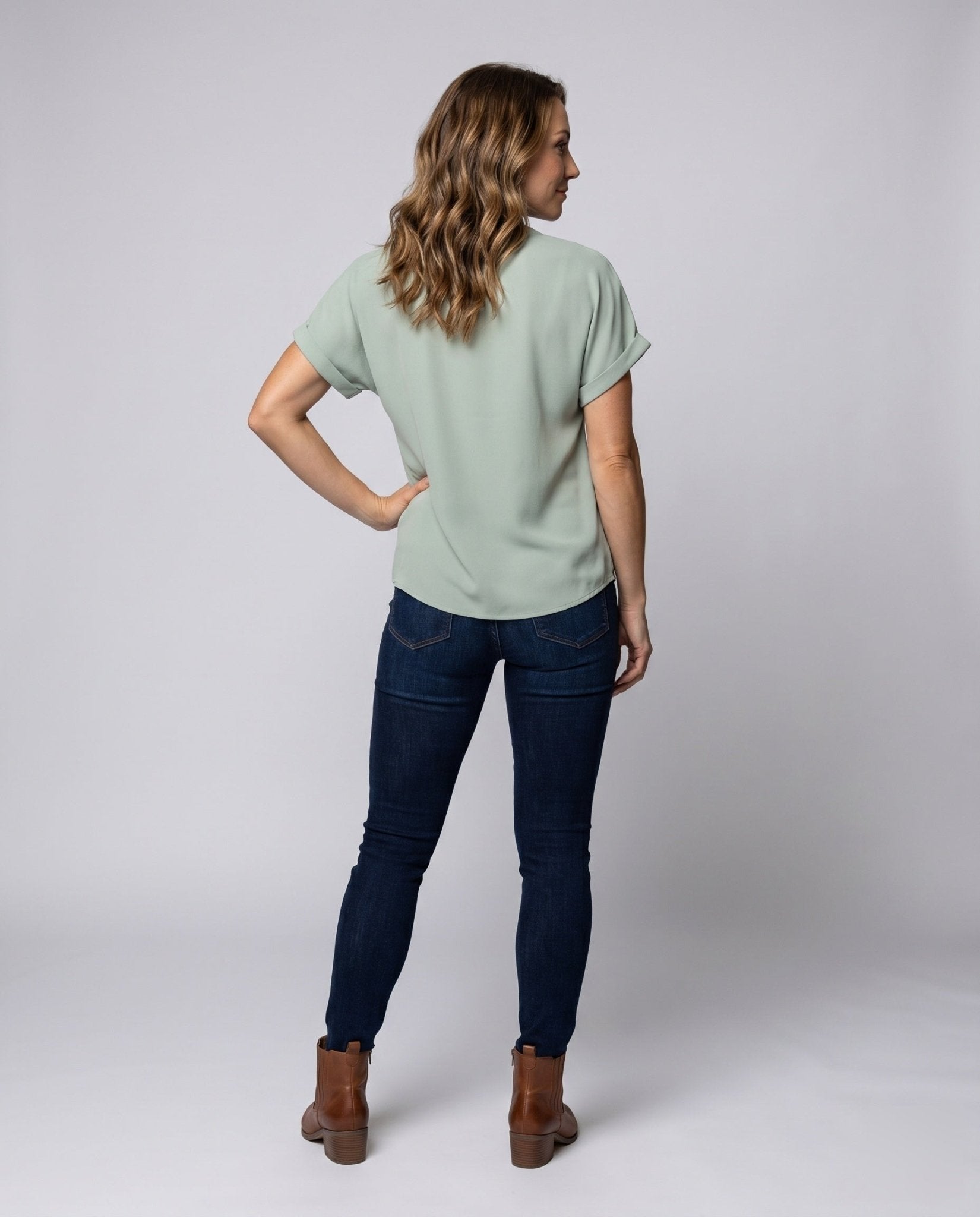Women's Casual V Neck Blouse Shirt with Chest Pocket - Chichicherry