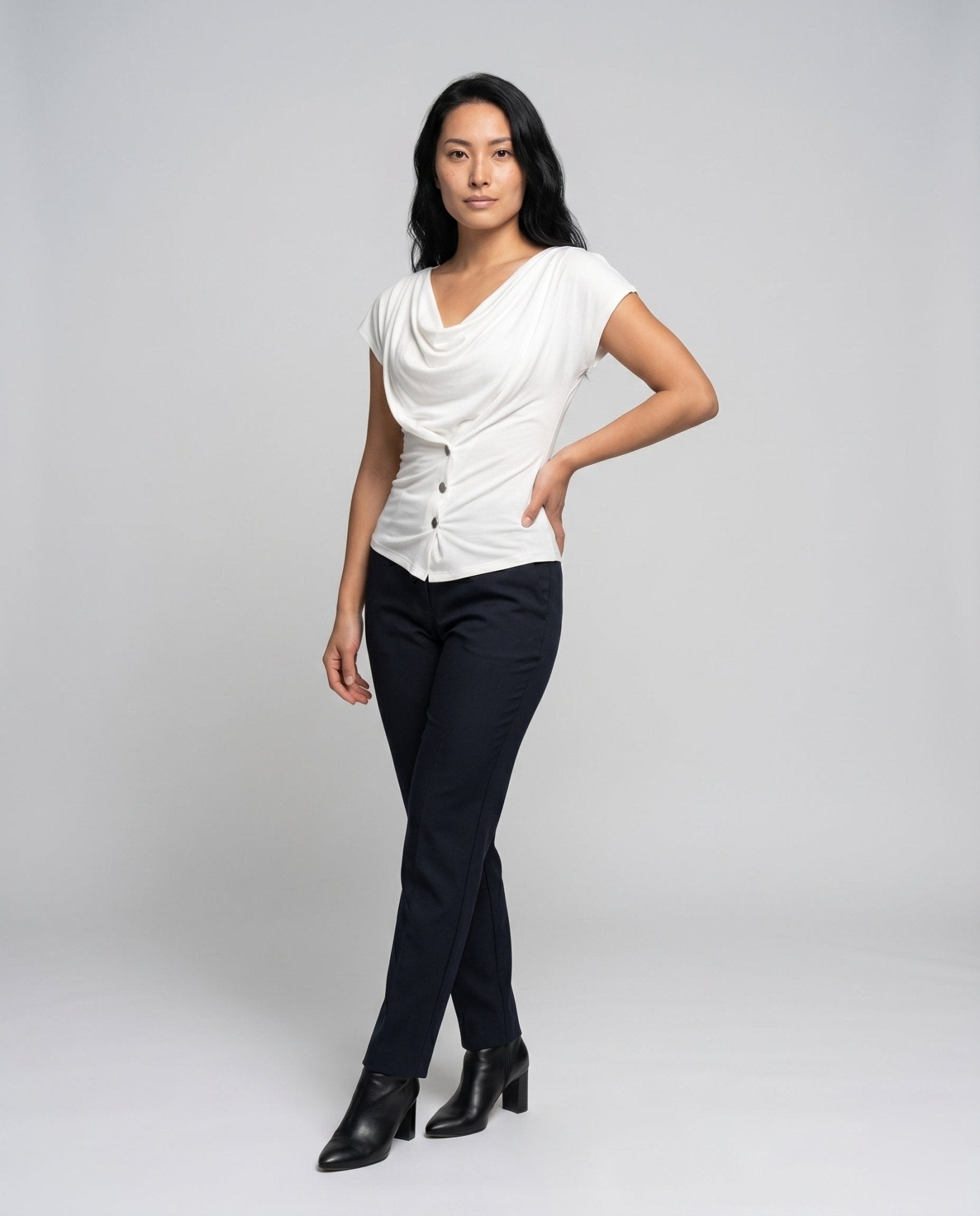 Women's casual wrap shirt with decorative button design - Chichicherry