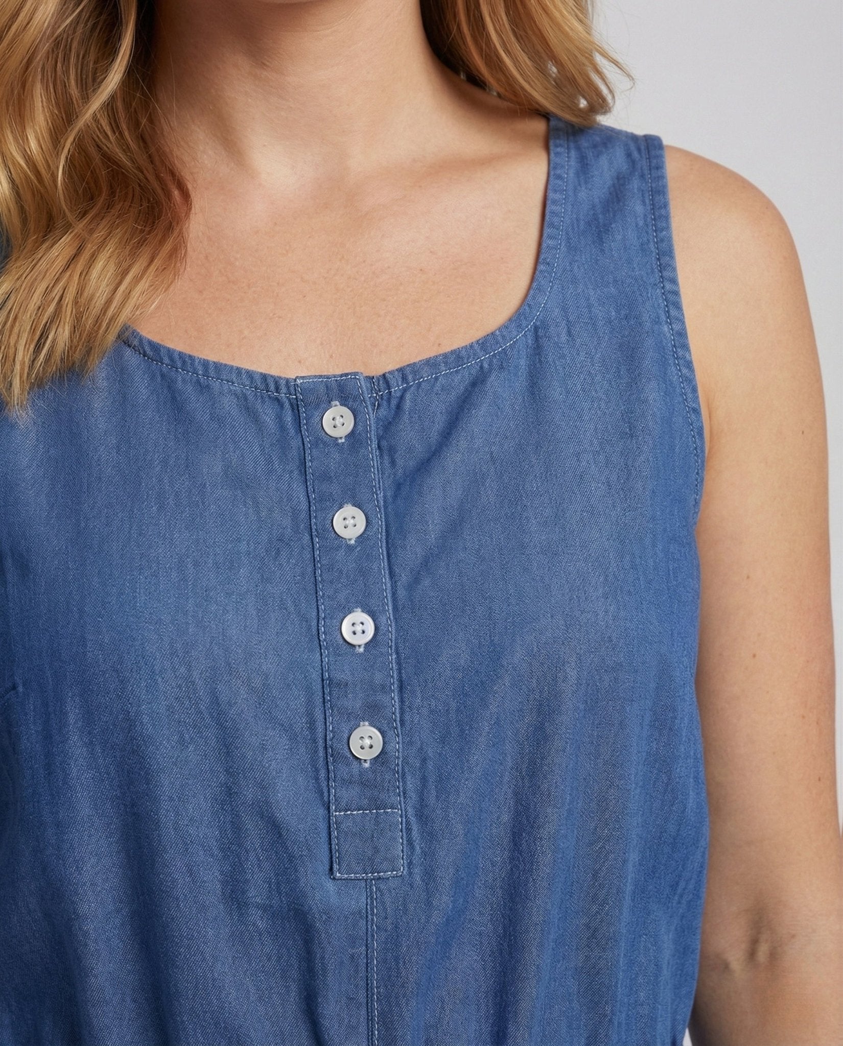 Women's Chambray Jumpsuit with Drawstring - Chichicherry