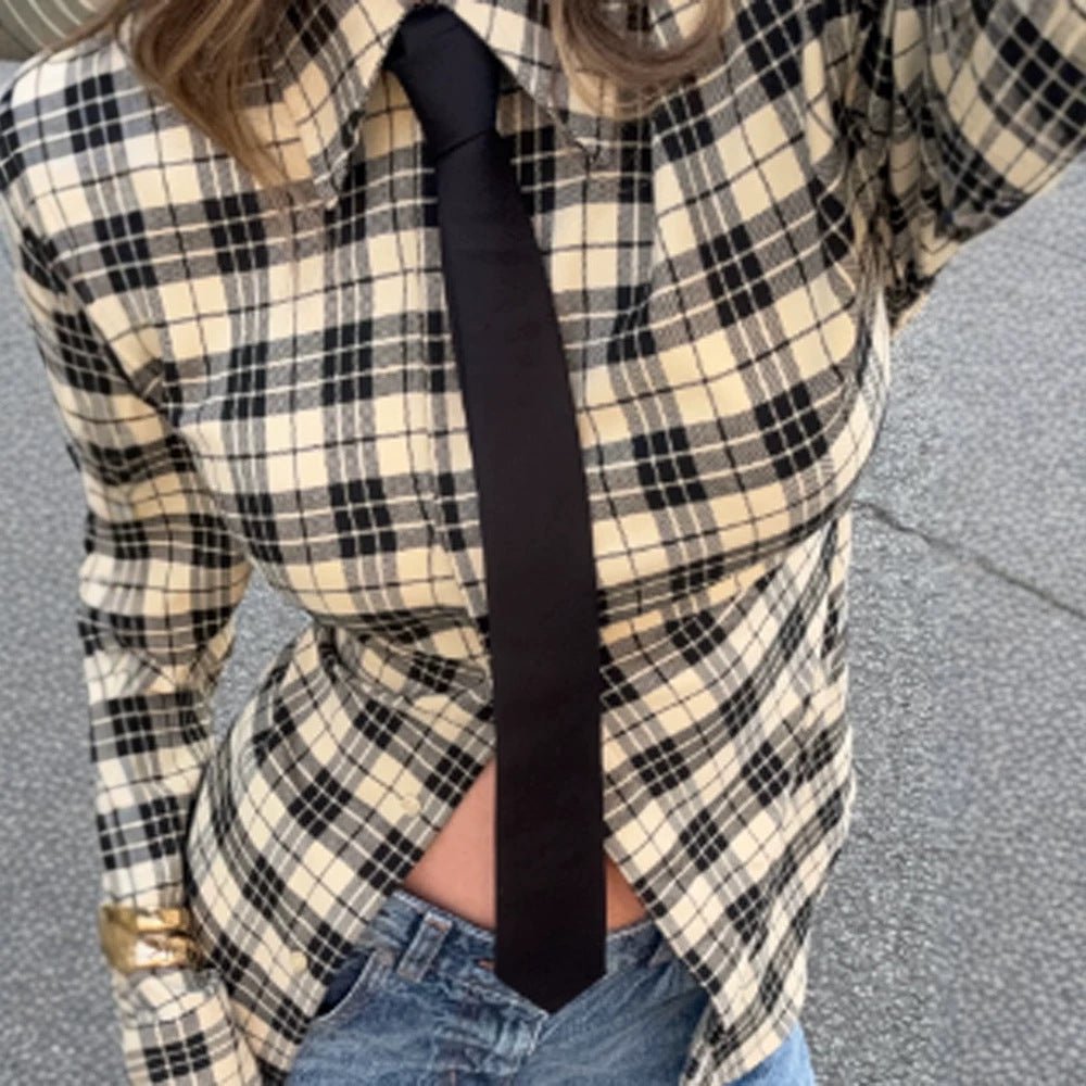 Women's Check Shirt Jacket with Emphasized Shoulders and Oversized Cut Chichicherry - Chichicherry