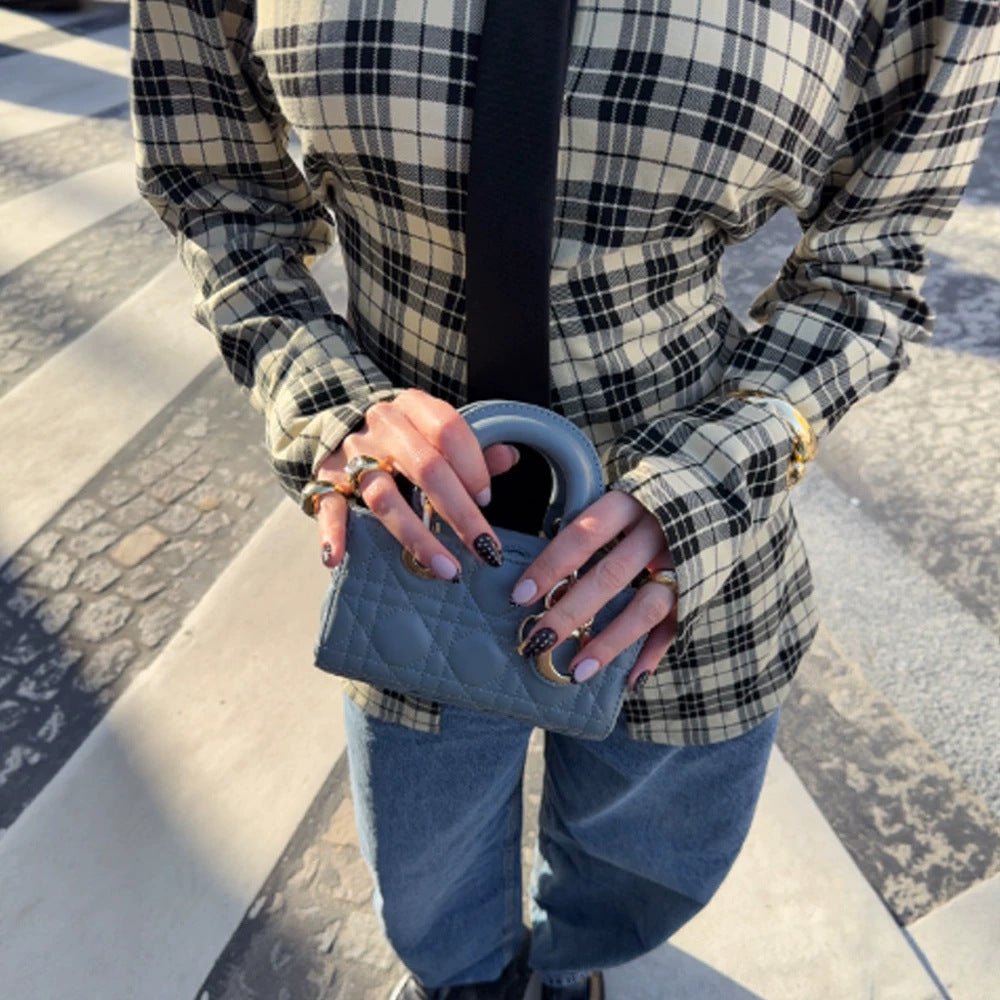 Women's Check Shirt Jacket with Emphasized Shoulders and Oversized Cut Chichicherry - Chichicherry