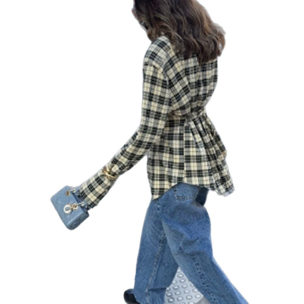 Women's Check Shirt Jacket with Emphasized Shoulders and Oversized Cut Chichicherry - Chichicherry