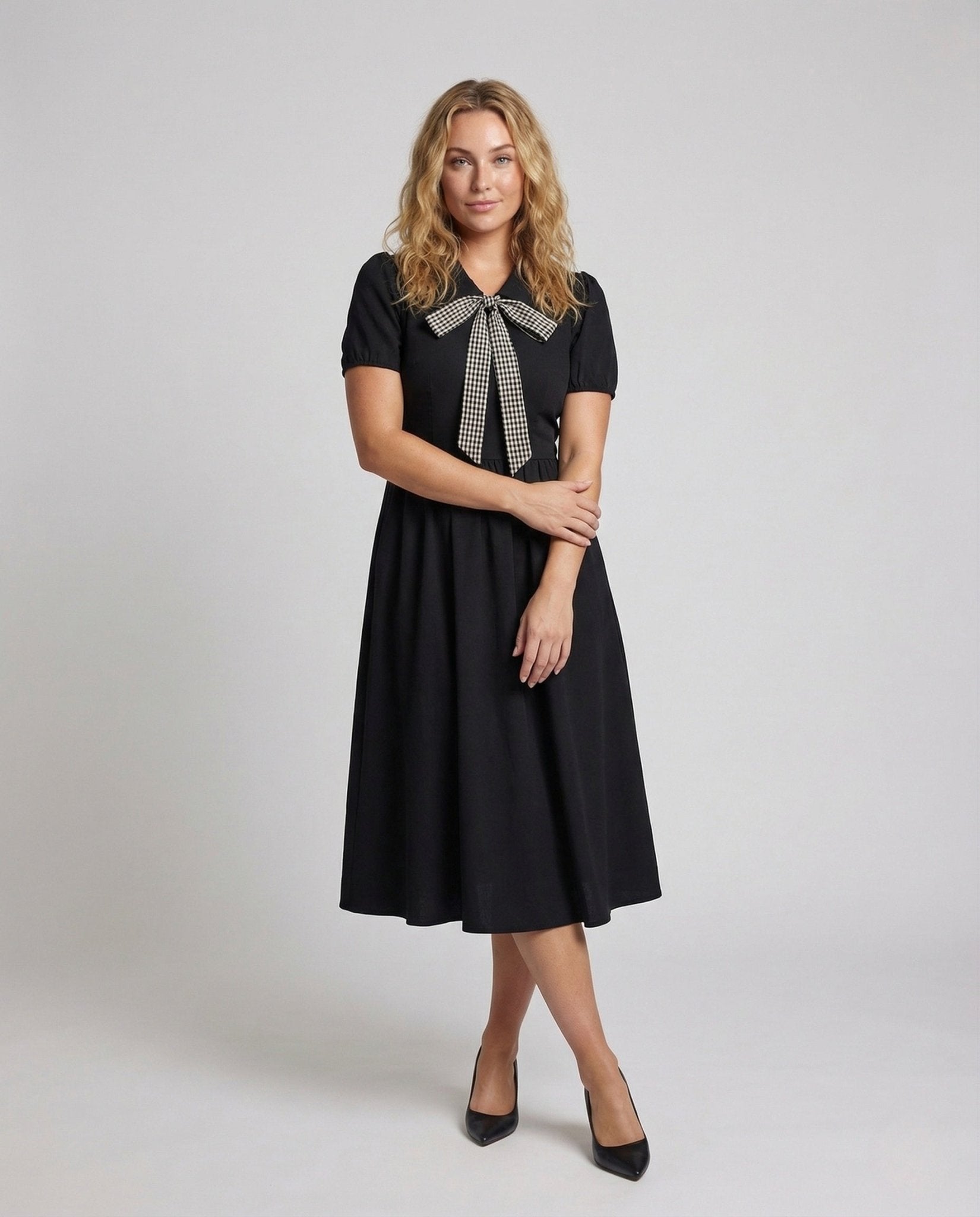 Women's Checked A-Line Midi Dress - Chichicherry
