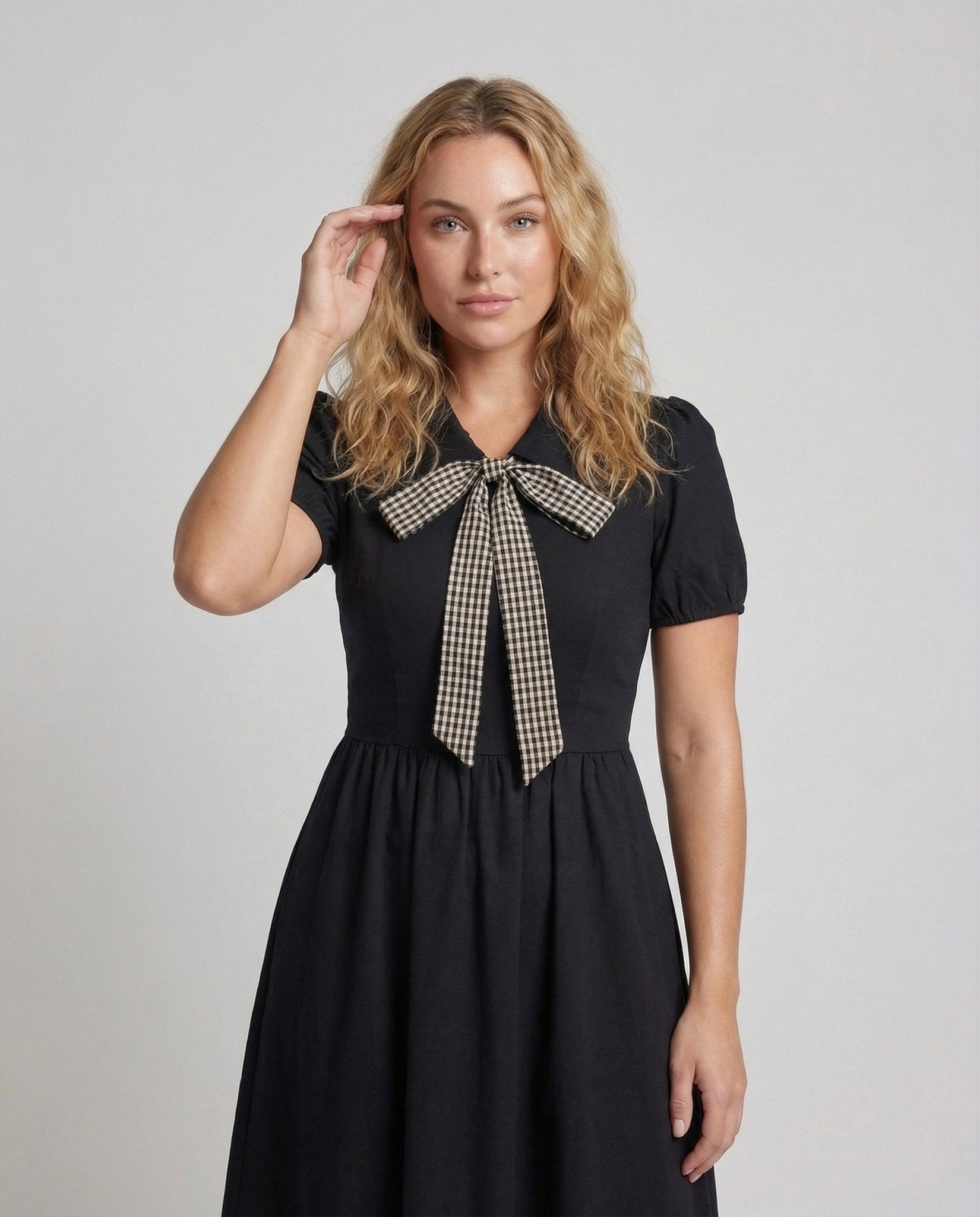 Women's Checked A-Line Midi Dress - Chichicherry