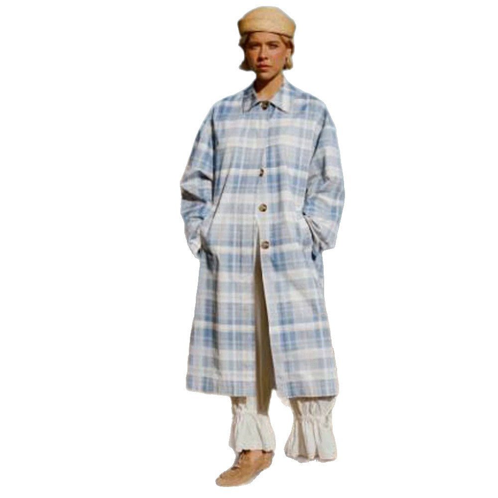 Women's Checked Lightweight Trench Coat with Mid-Length Oversized Silhouette Chichicherry - Chichicherry