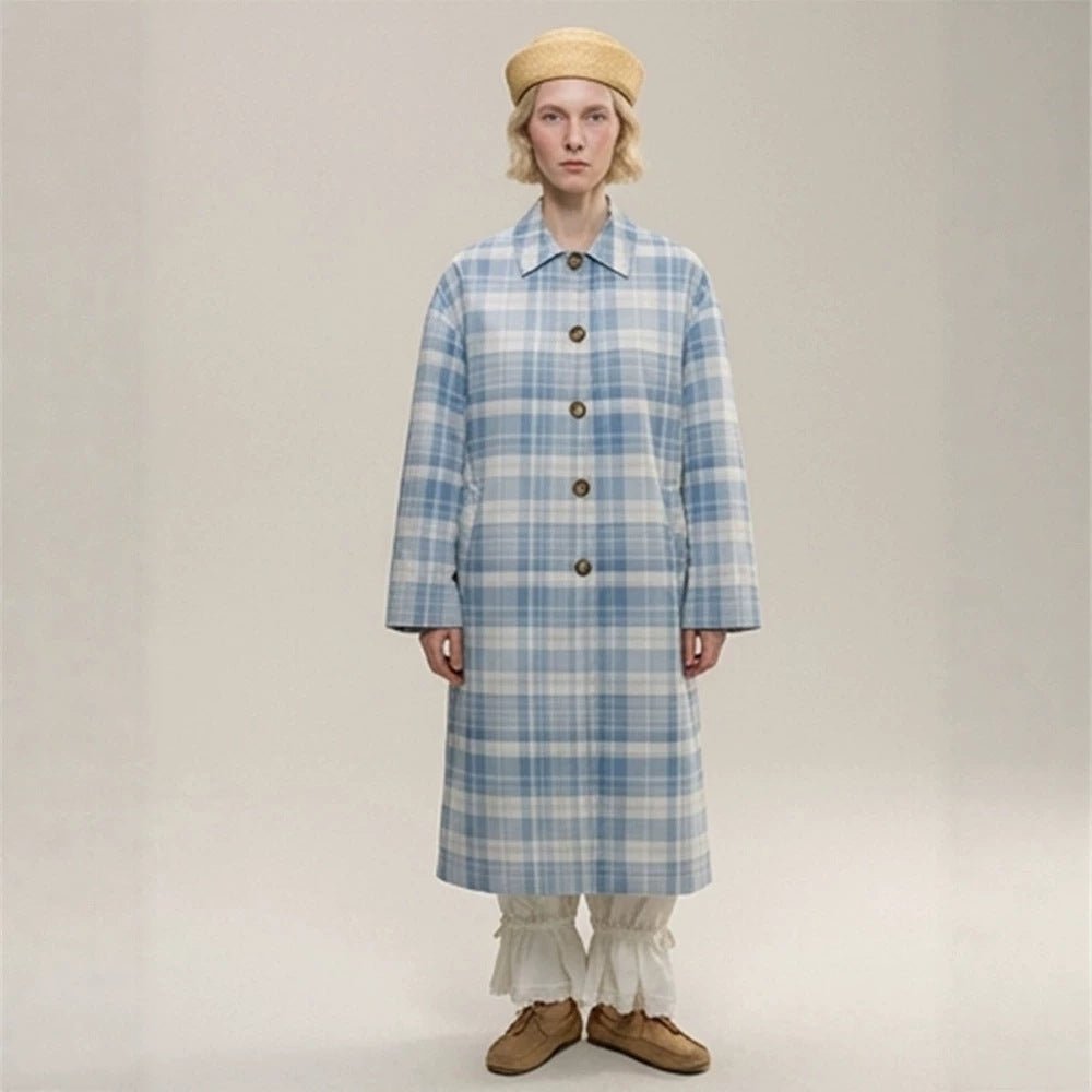 Women's Checked Lightweight Trench Coat with Mid-Length Oversized Silhouette Chichicherry - Chichicherry
