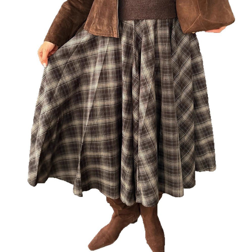 Women's Checked Midi Skirt with Wide Pleated Cut and High Waist Chichicherry - Chichicherry