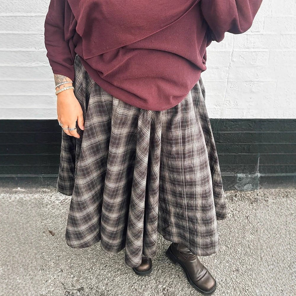 Women's Checked Midi Skirt with Wide Pleated Cut and High Waist Chichicherry - Chichicherry