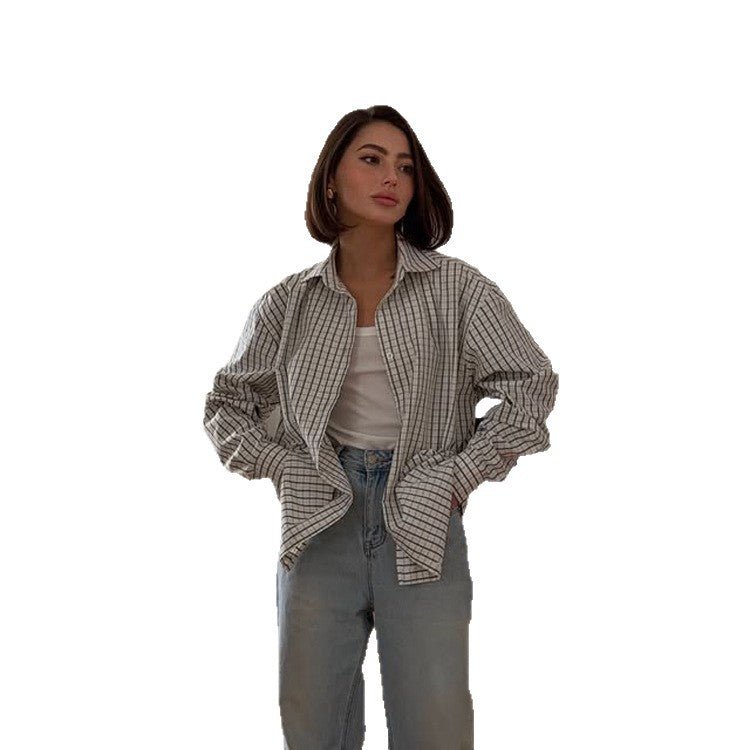 Women's Checked Oversized Shirt with Extended Hem Chichicherry - Chichicherry