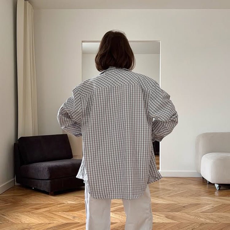 Women's Checked Oversized Shirt with Extended Hem Chichicherry - Chichicherry