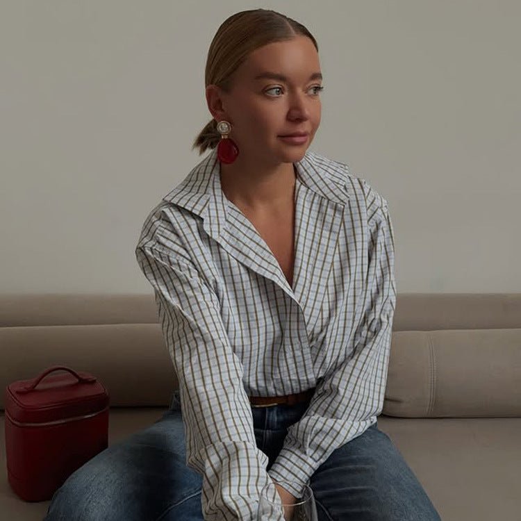 Women's Checked Oversized Shirt with Extended Hem Chichicherry - Chichicherry
