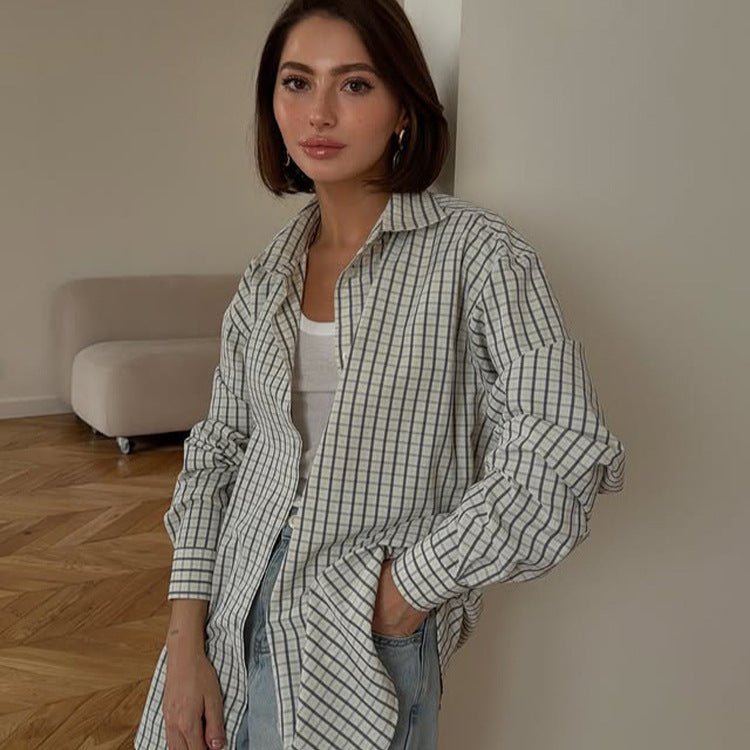 Women's Checked Oversized Shirt with Extended Hem Chichicherry - Chichicherry