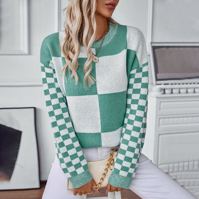 Women's Checkerboard Knit Sweater - Chichicherry