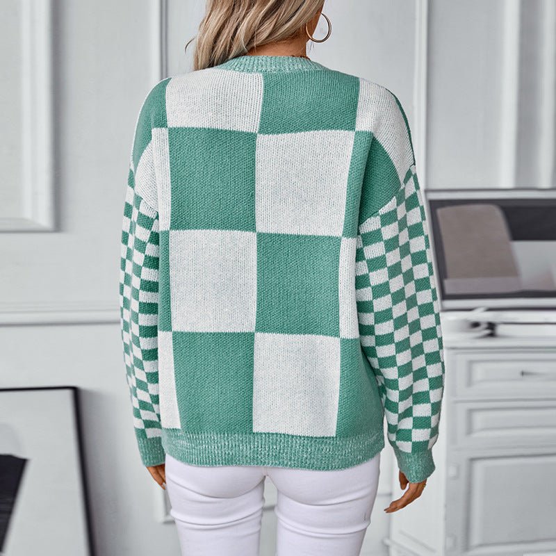 Women's Checkerboard Knit Sweater - Chichicherry
