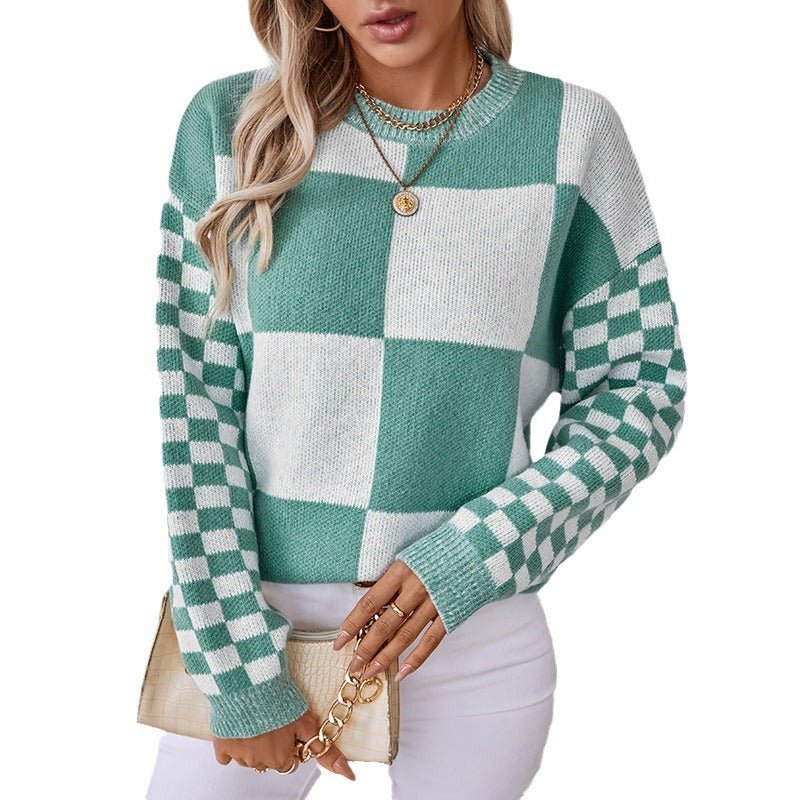 Women's Checkerboard Knit Sweater - Chichicherry