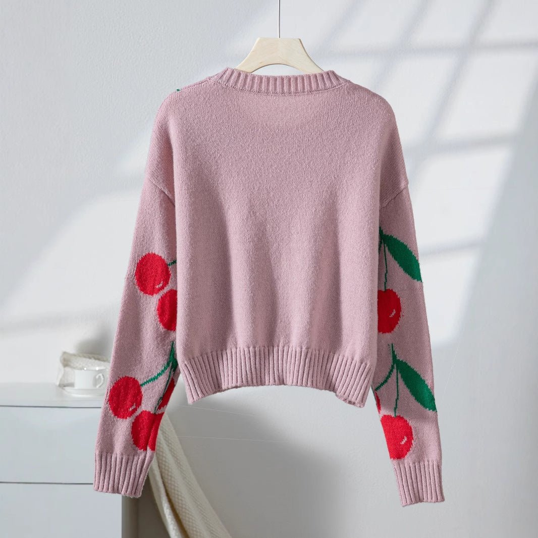 Women's Cherry Print Oversized Knit Sweater - Chichicherry