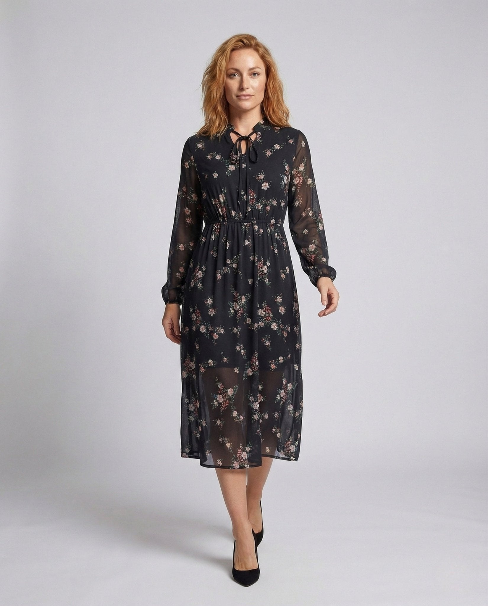Women's Chiffon Maxi Dress Flowers A Line - Chichicherry