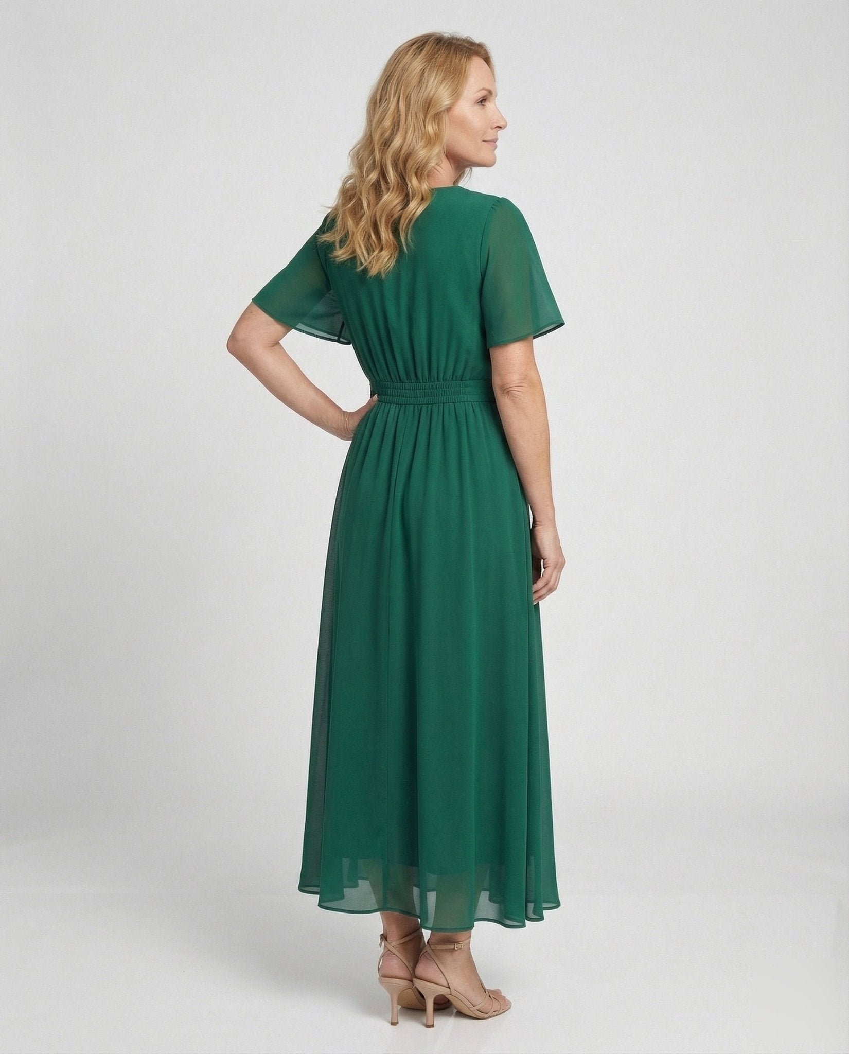 Women’s chiffon maxi dress in wrap style with wing sleeves - Chichicherry