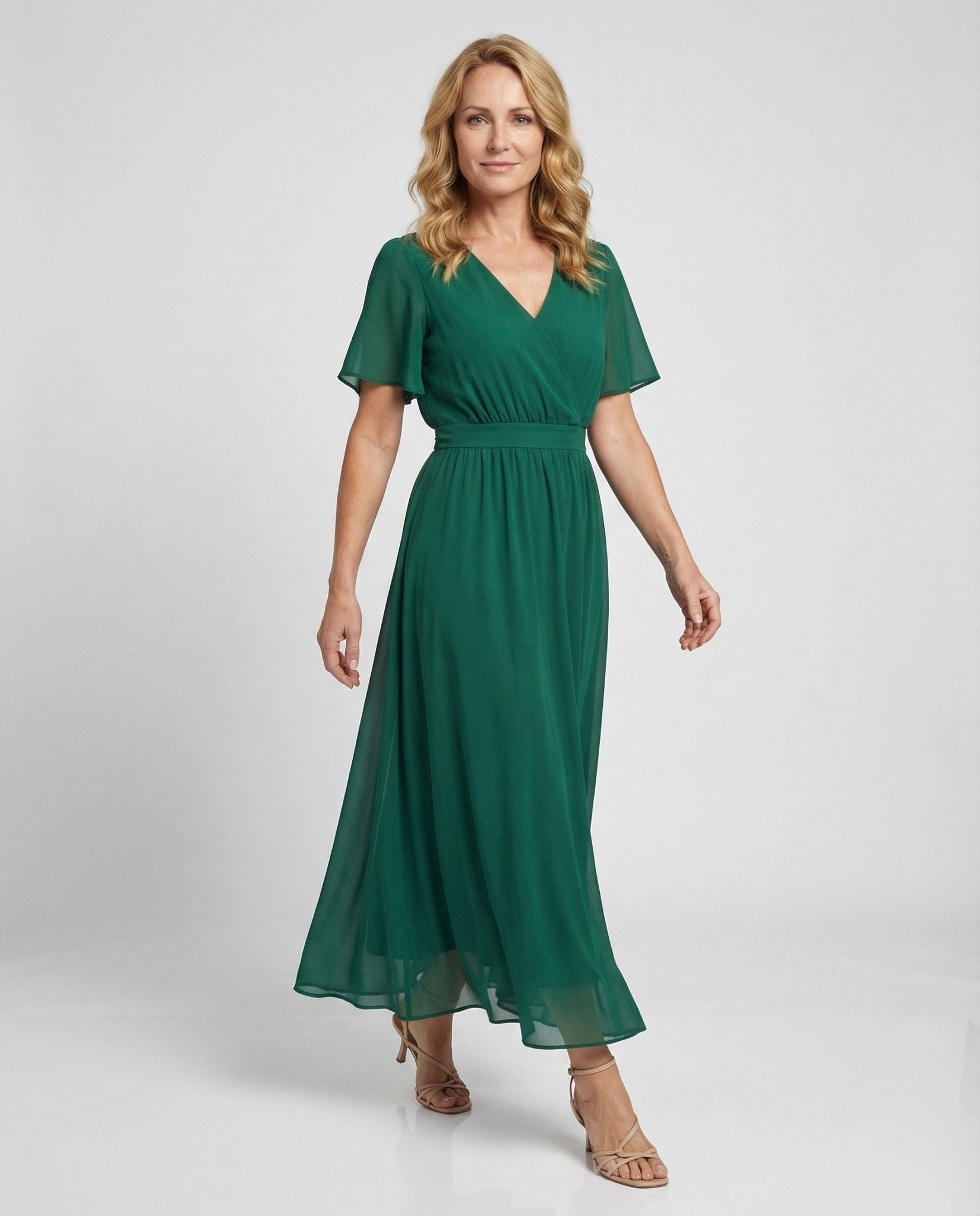 Women’s chiffon maxi dress in wrap style with wing sleeves - Chichicherry