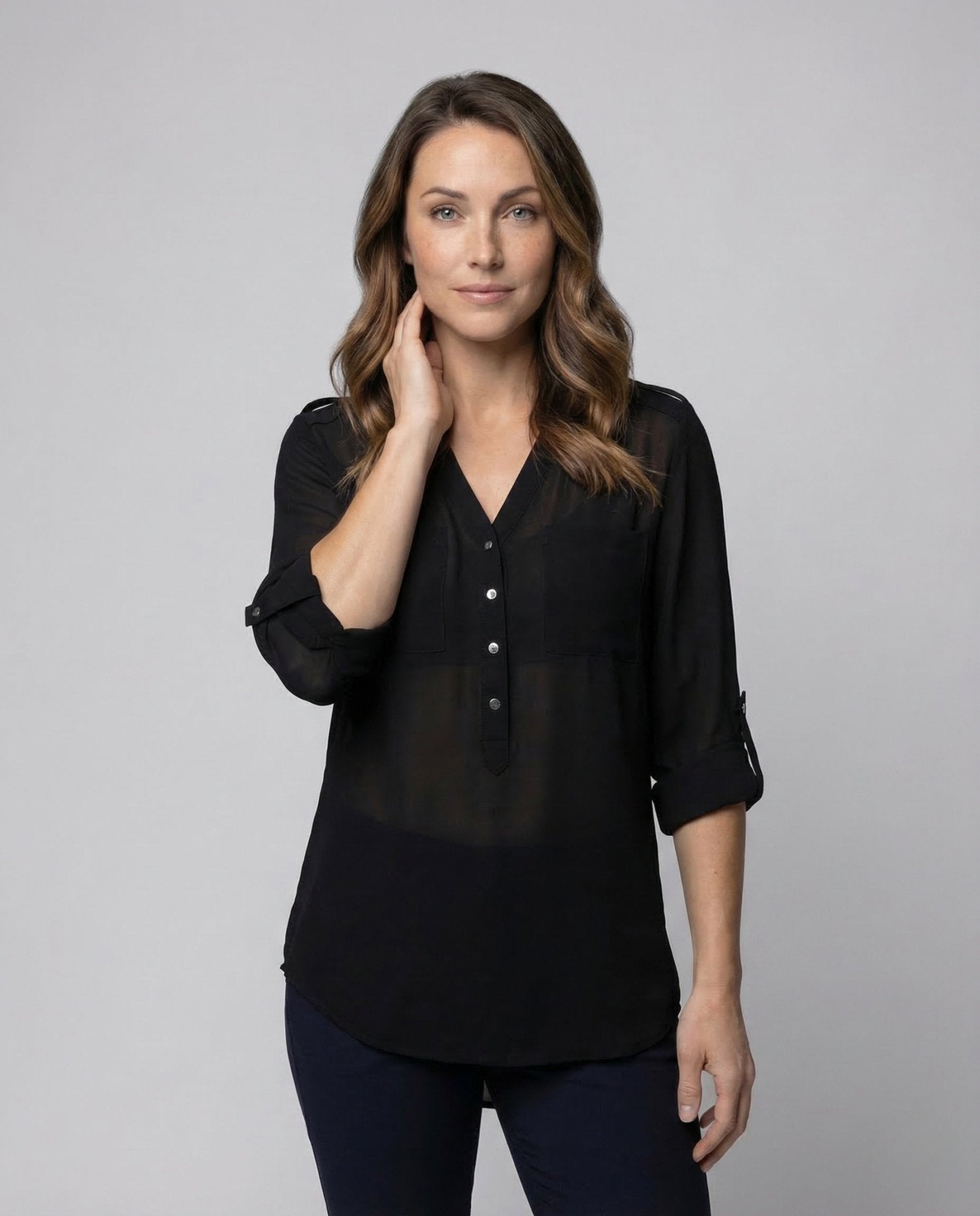 Women's Chiffon Tunic Blouse V Neck - Chichicherry