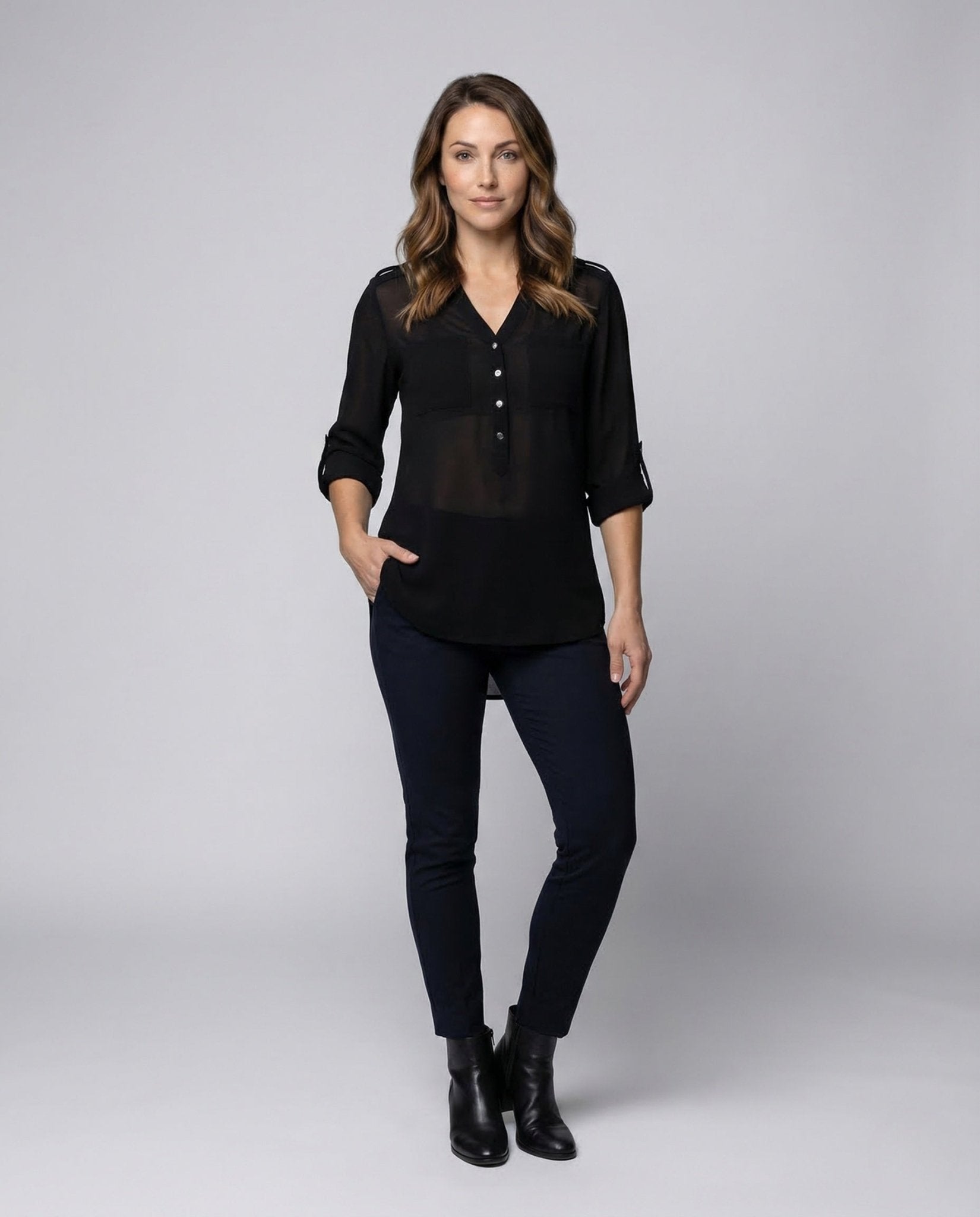 Women's Chiffon Tunic Blouse V Neck - Chichicherry