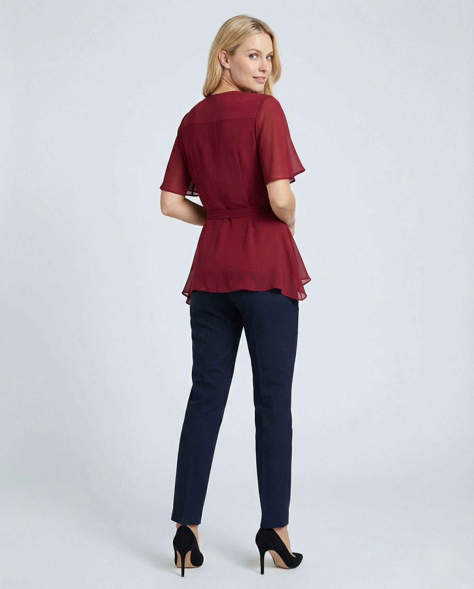 Women's Chiffon Wrap Blouse with Ruffles - Chichicherry