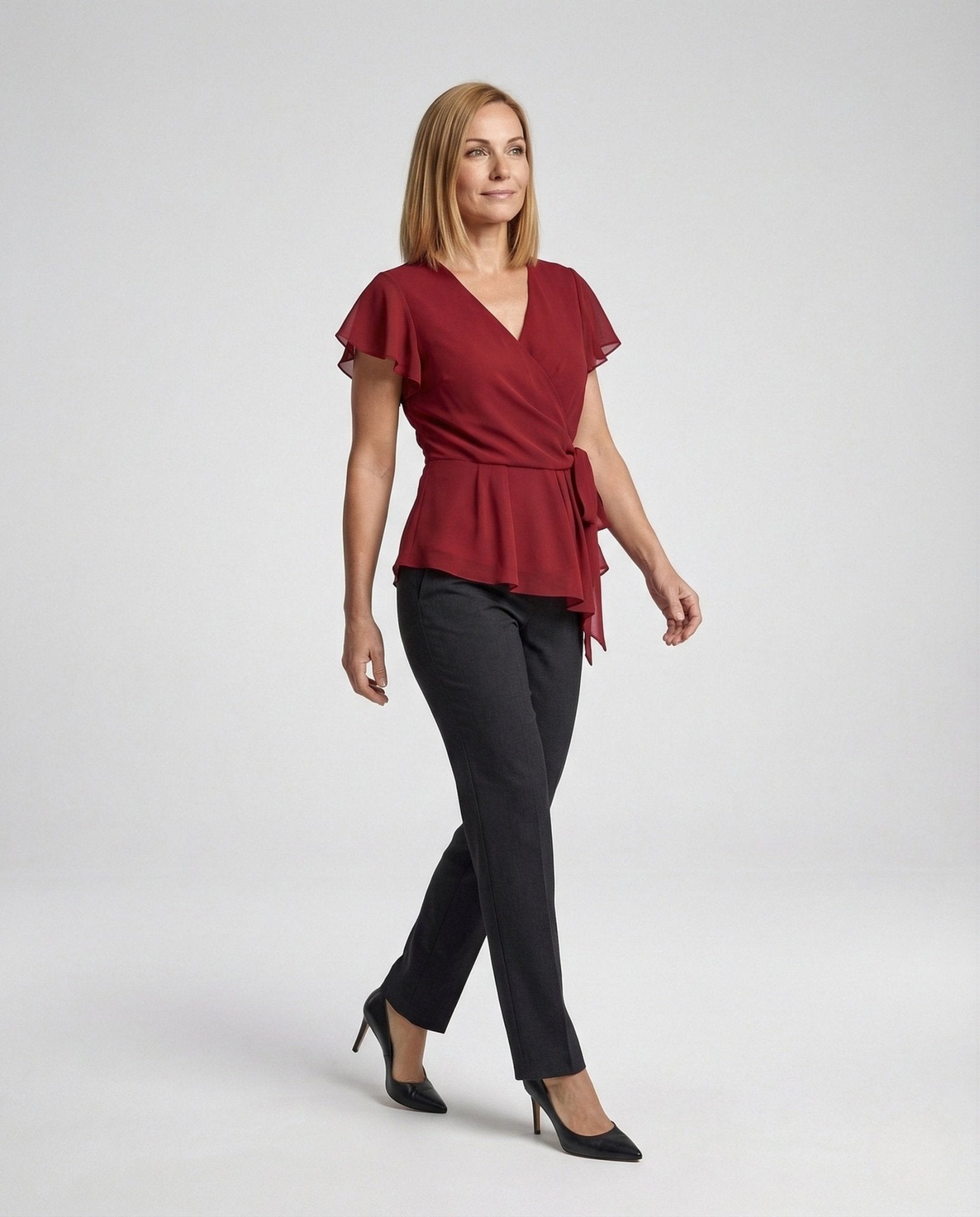 Women's Chiffon Wrap Blouse with Ruffles - Chichicherry