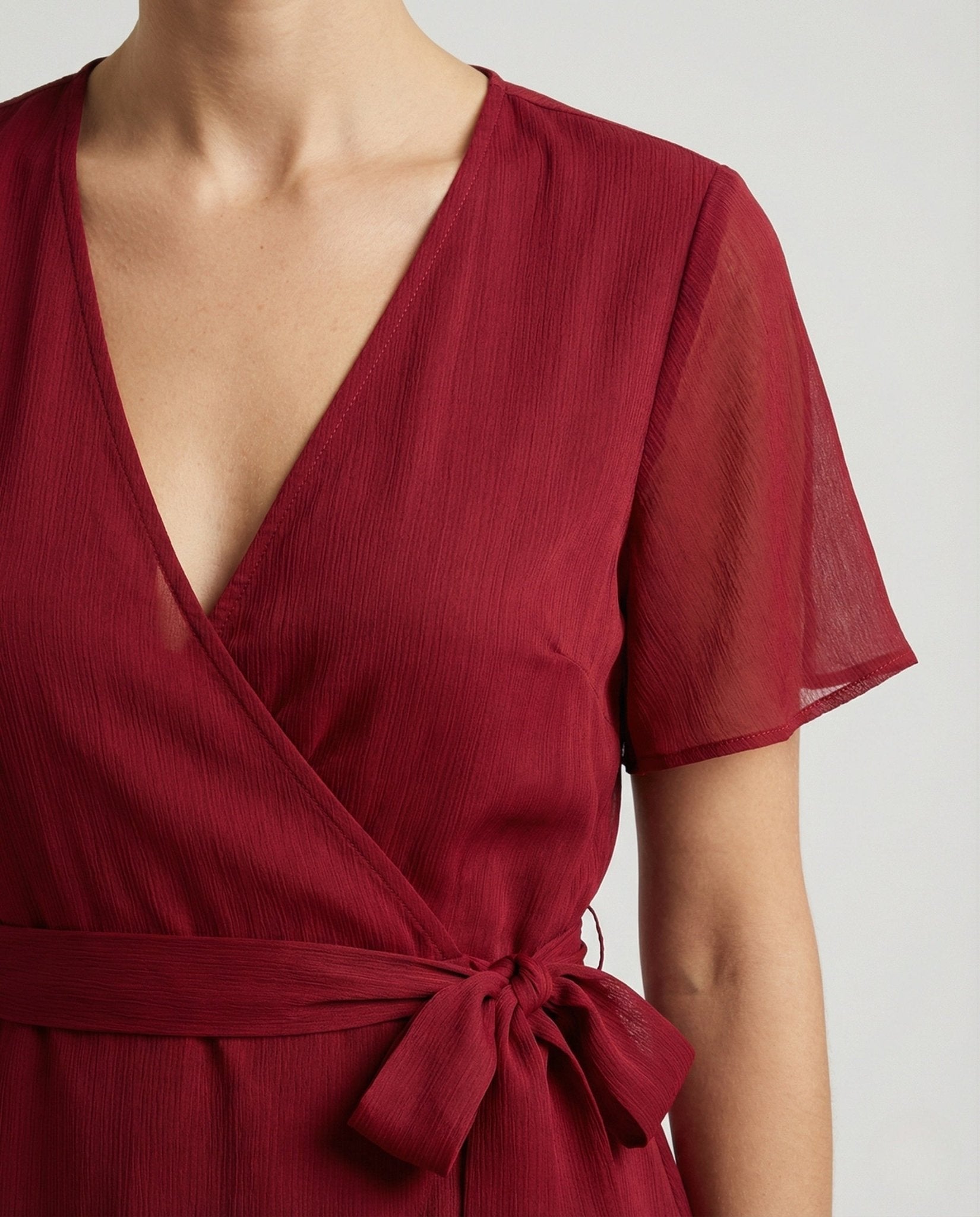 Women's Chiffon Wrap Blouse with Ruffles - Chichicherry