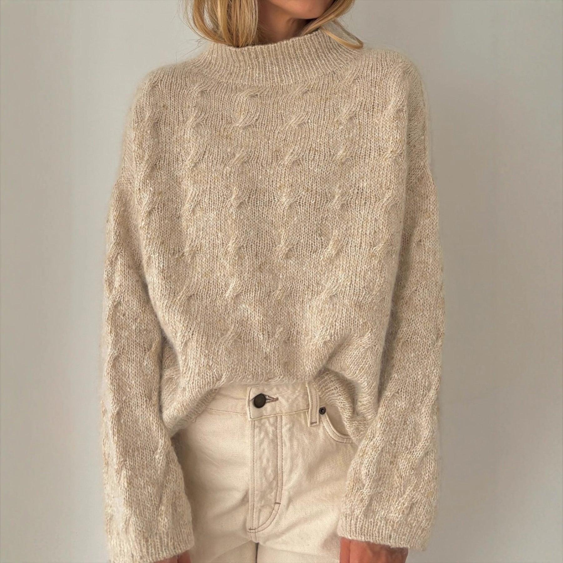 Women's Chunky Cable Knit High - Neck Sweater - Chichicherry