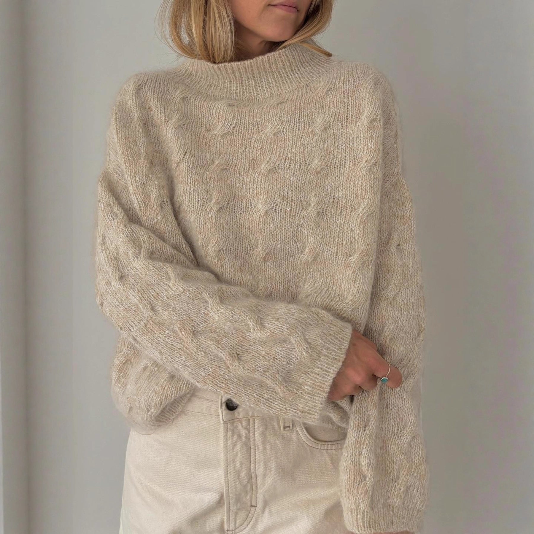 Women's Chunky Cable Knit High - Neck Sweater - Chichicherry