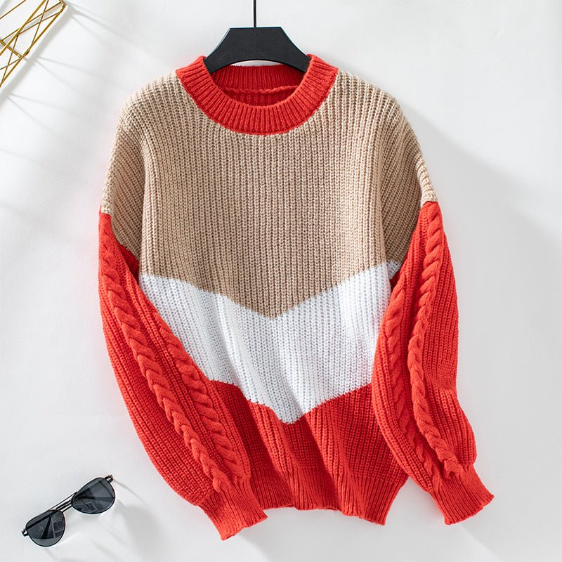 Women's Chunky Knit Color - Block Sweater - Chichicherry