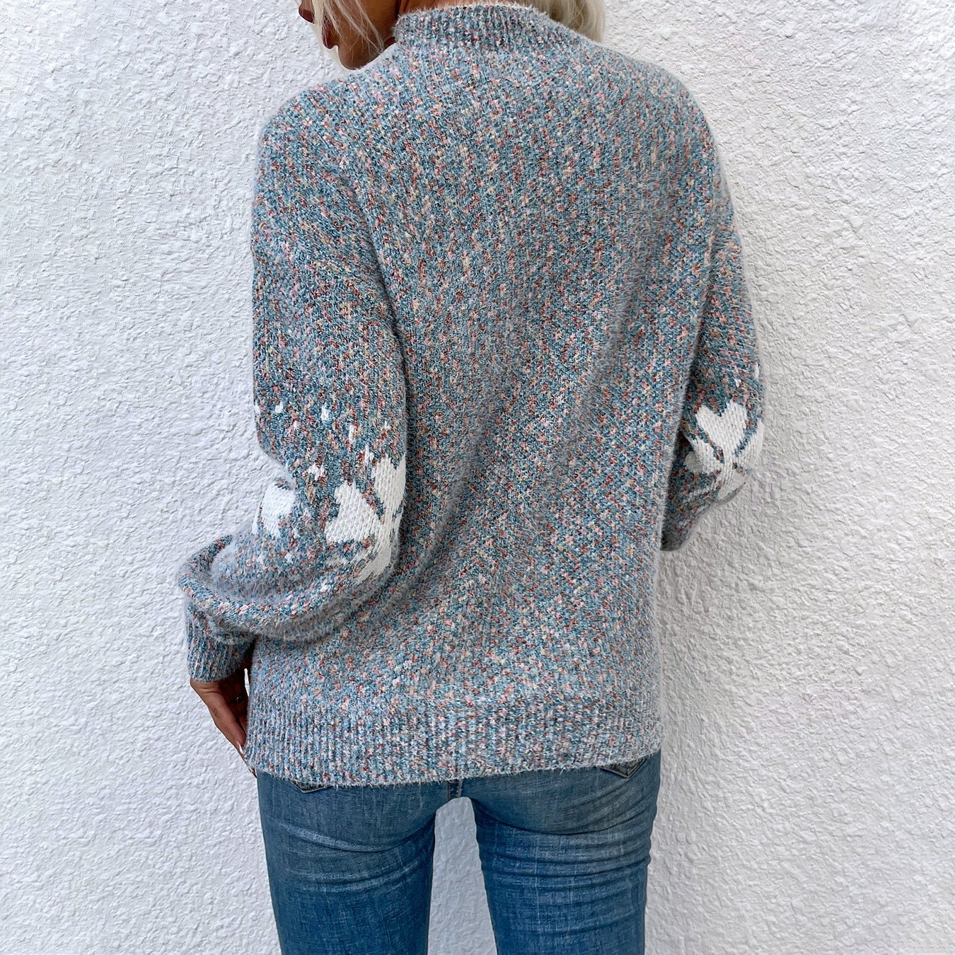 Women's Chunky Knit Pullover Sweater with Floral Design - Chichicherry