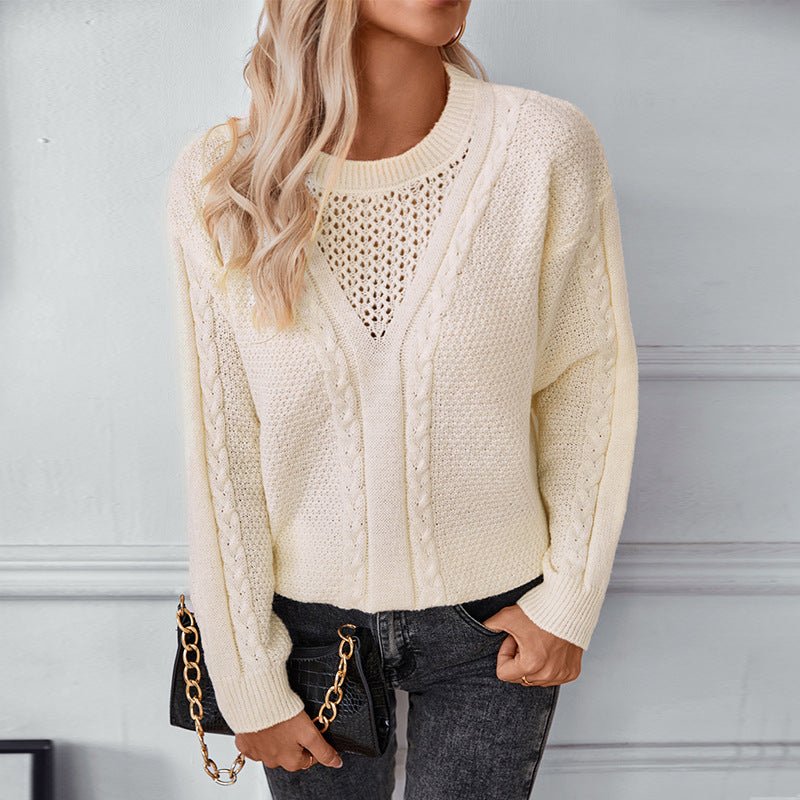 Women's Chunky Knit V - Neck Sweater with Textured Cable Design - Chichicherry