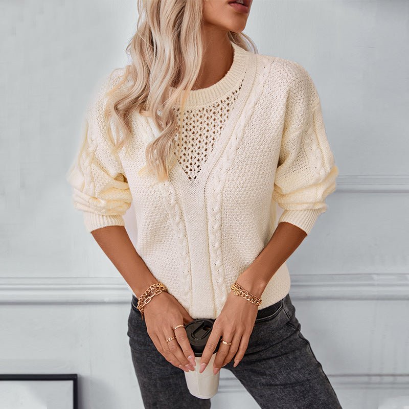 Women's Chunky Knit V - Neck Sweater with Textured Cable Design - Chichicherry
