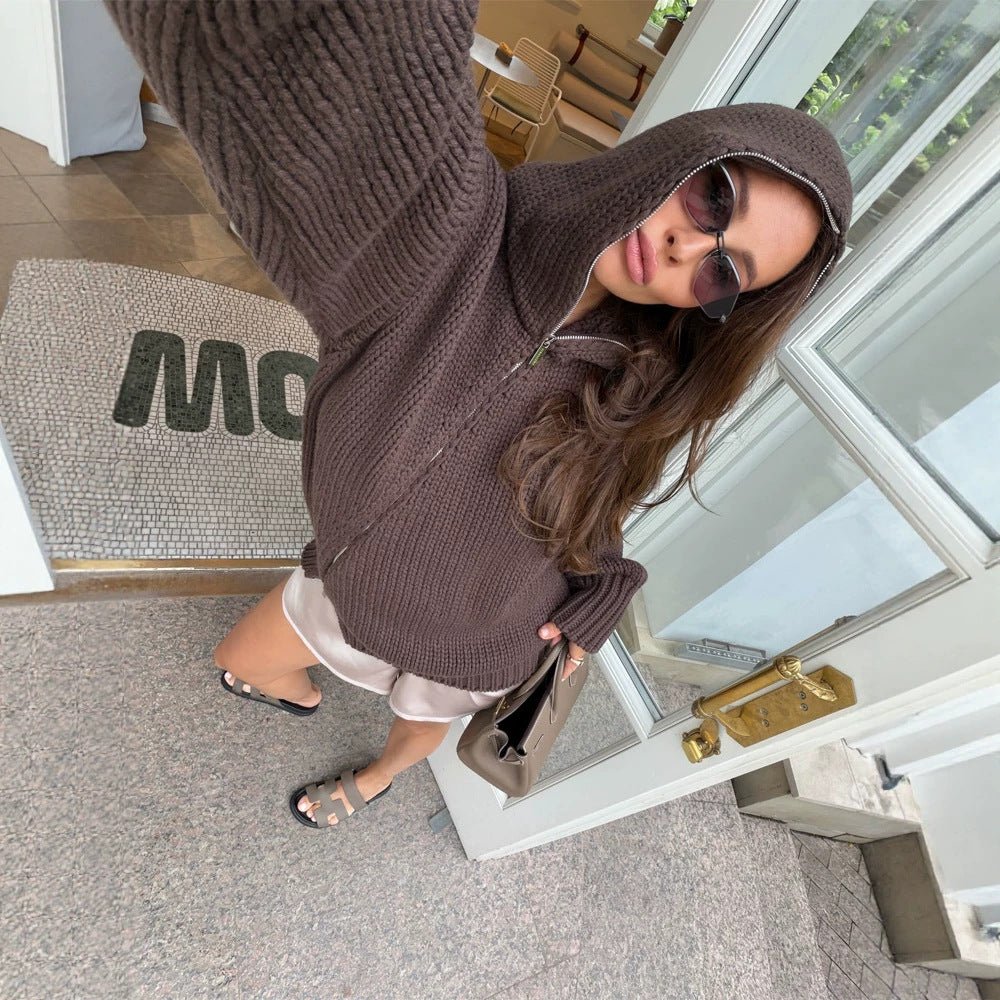 Women's chunky knit zip cardigan with high collar Chichicherry - Chichicherry